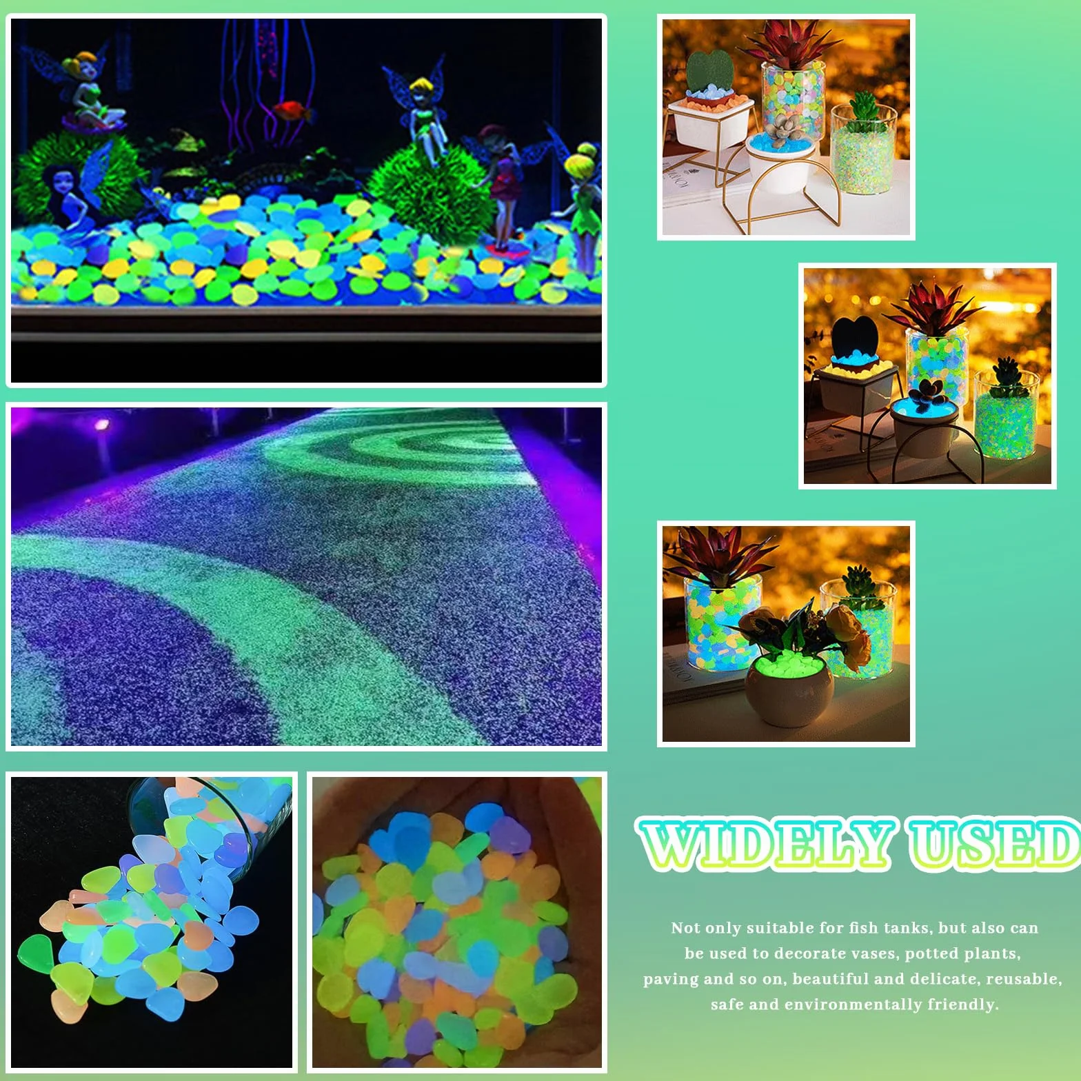 400 pezzi ciottoli luminosi, ciottoli lucidi Acquario Luminoso Colorato, Lucido Oscurità Pietre per Giardino Esterno Acquario Passerelle Piscina Chemi (colorato)