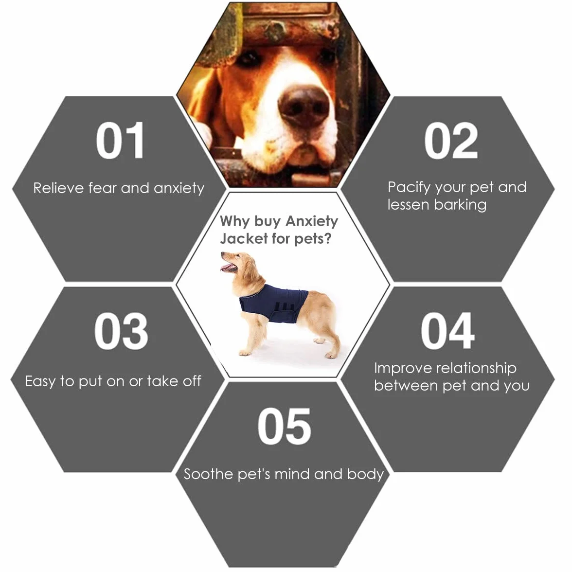 Haokaini Giacca per Cani Anti-Ansia Cappotto Calmante Camicia Antistress Giubbotto Caldo (Grigio Chiaro)