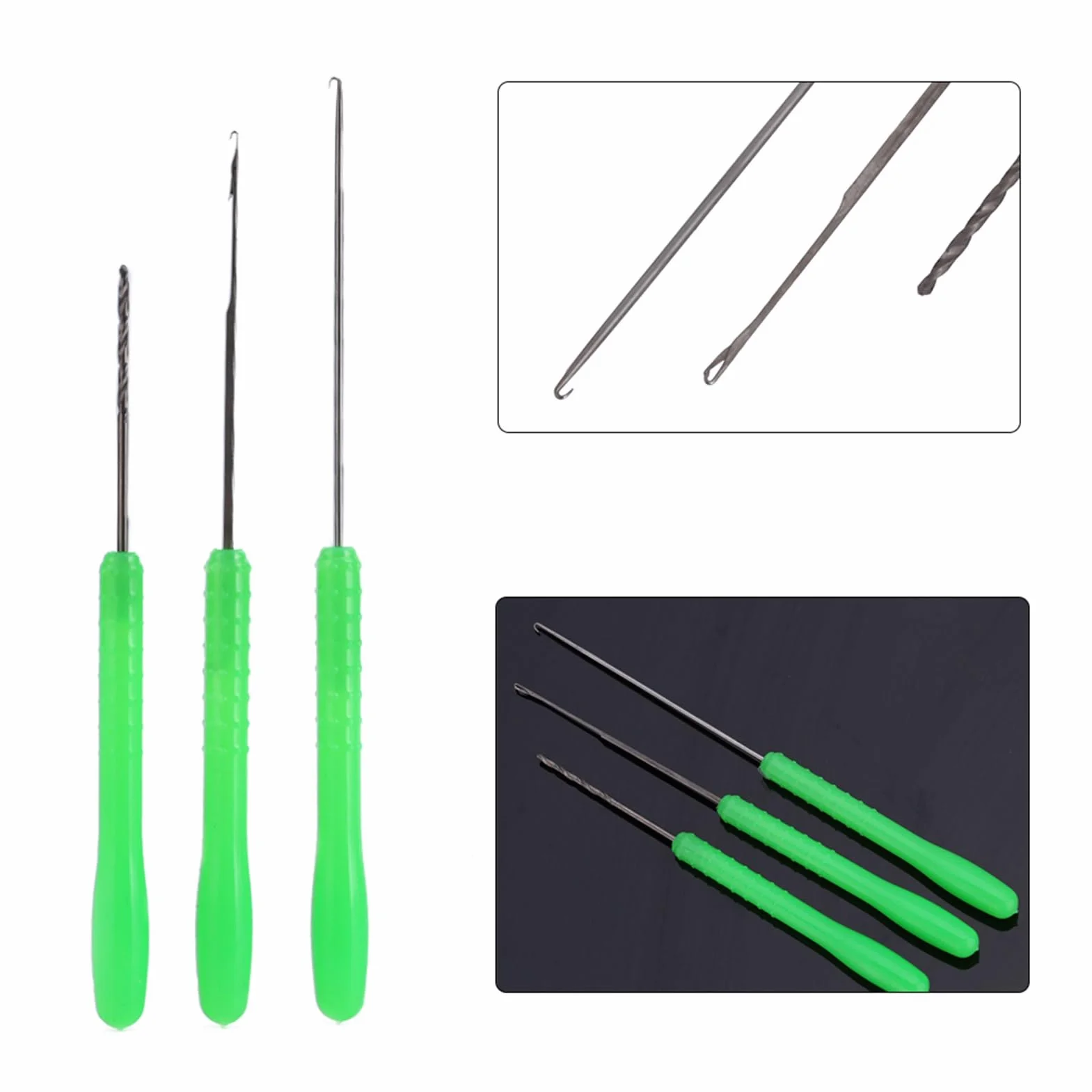 Dpofirs Set di Aghi per Esche da Pesca, Kit Perforazione Esche e Uncini con Punte Sottili, Impugnatura Ergonomica per Rig e Linee