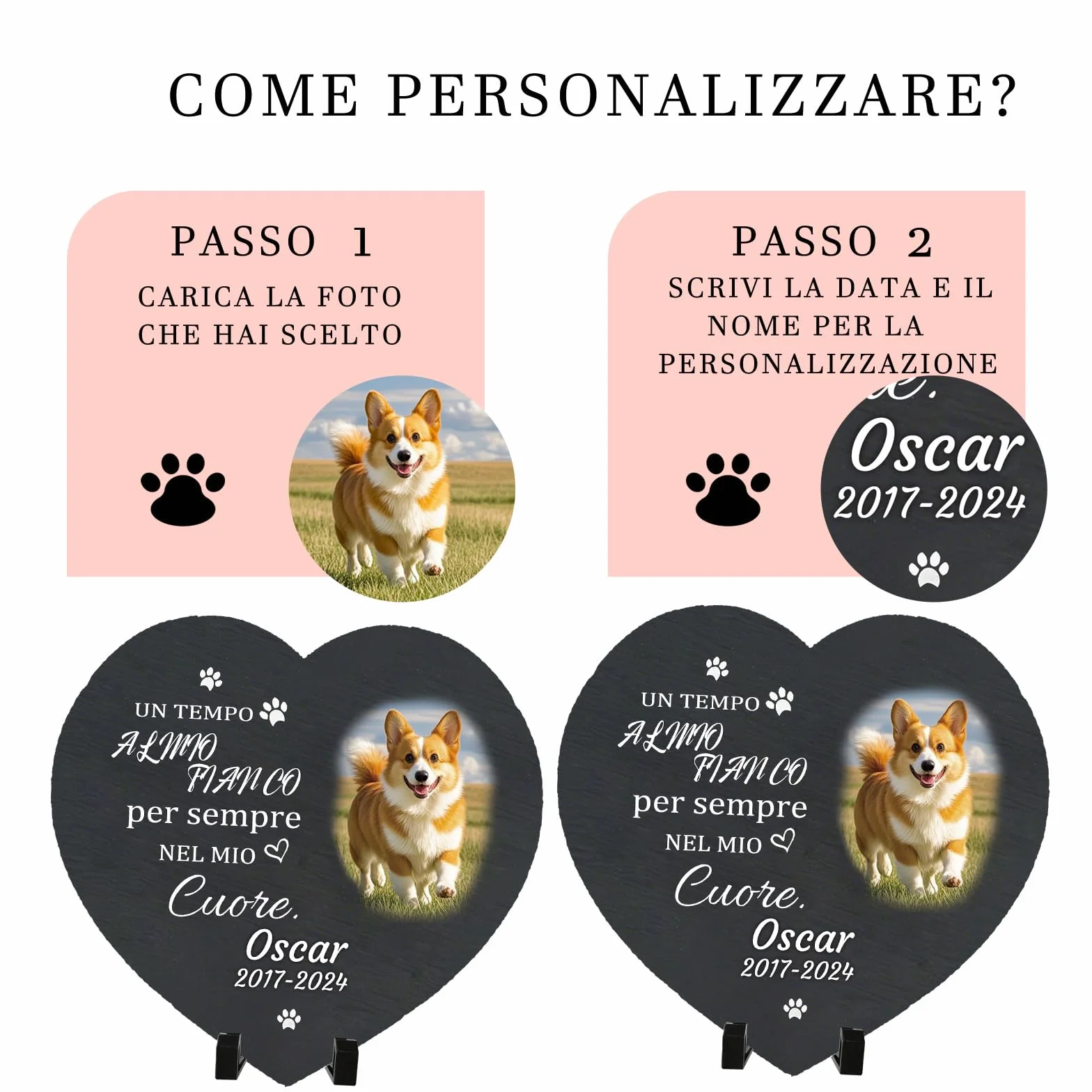 Lapide Personalizzata Animali Domestici - Targa Commemorativa Quadrata con Foto e Nome - Regalo Perdita Cane - Decorazione Cimitero