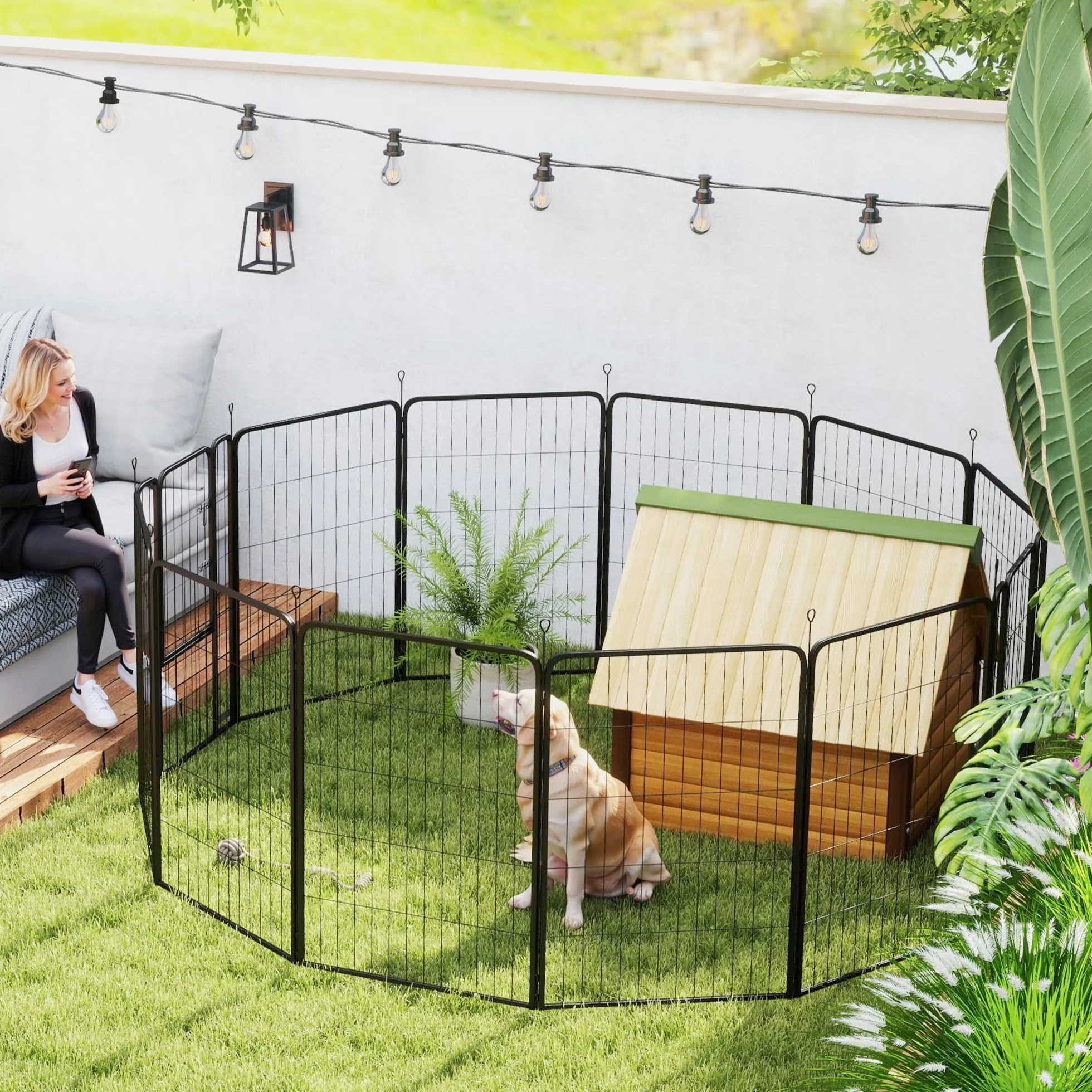 PawHut Recinto per Cani Pieghevole in Acciaio 68x100 cm 12 Pannelli Nero