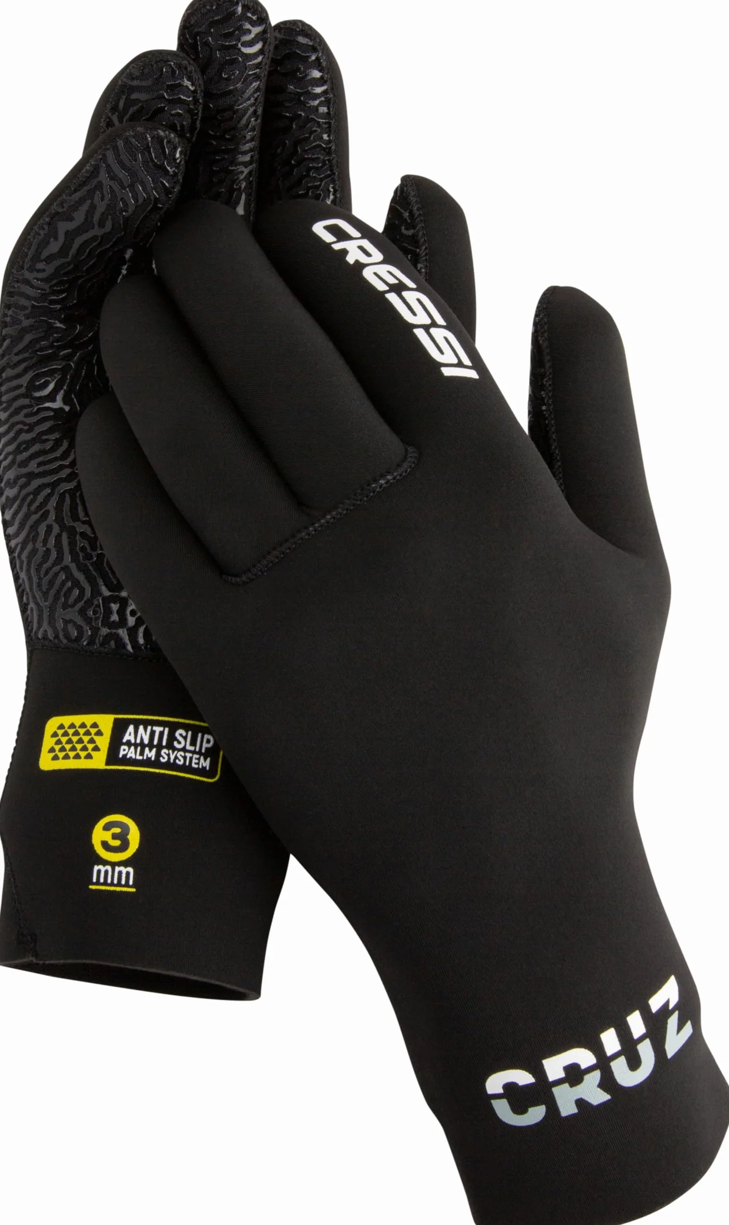 CRESSI Cruz Gloves 3mm - Guanti per Immersione in Neoprene Nero 3mm Anti Slip Palm System, Adulto Unisex