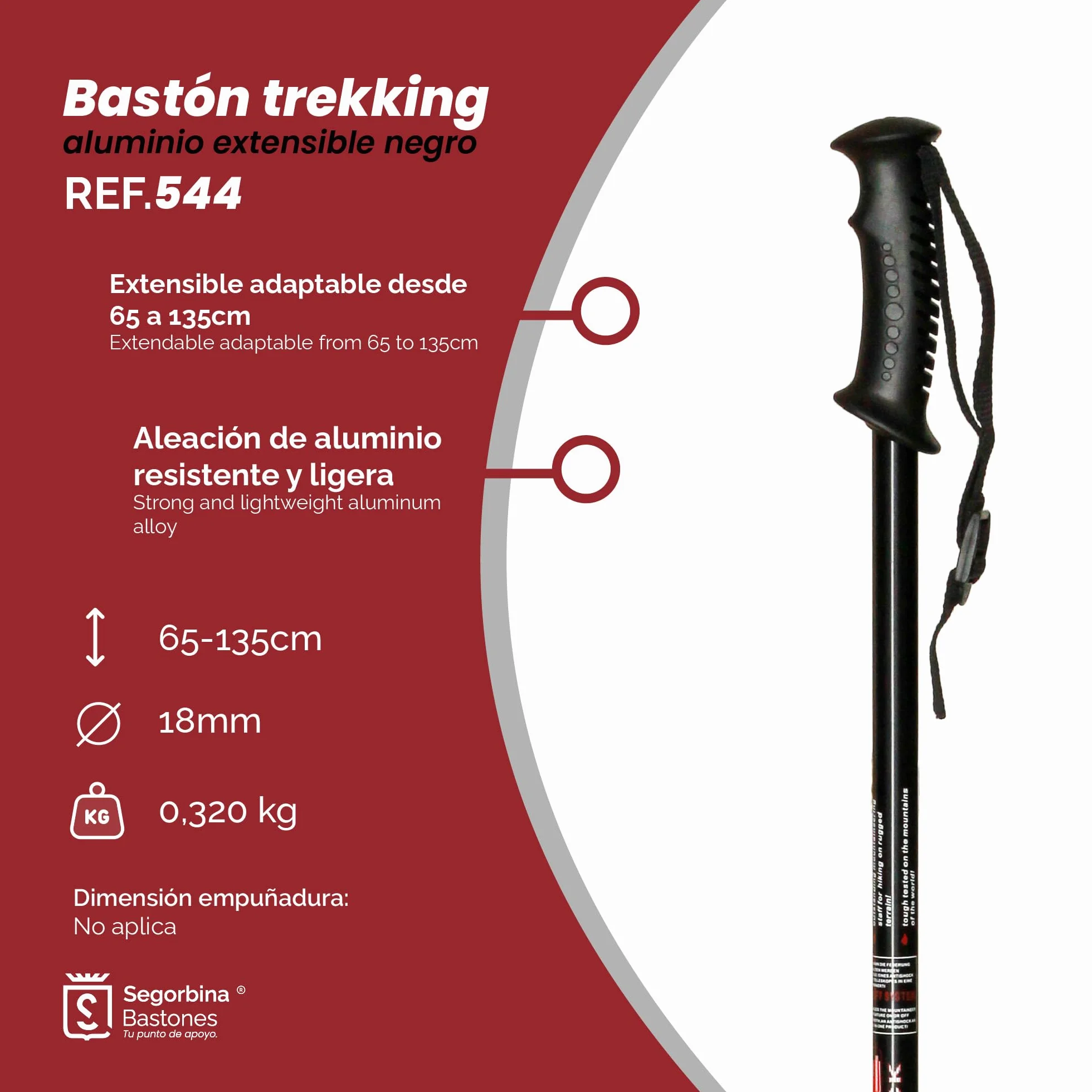 Bastone da trekking estensibile in alluminio nero