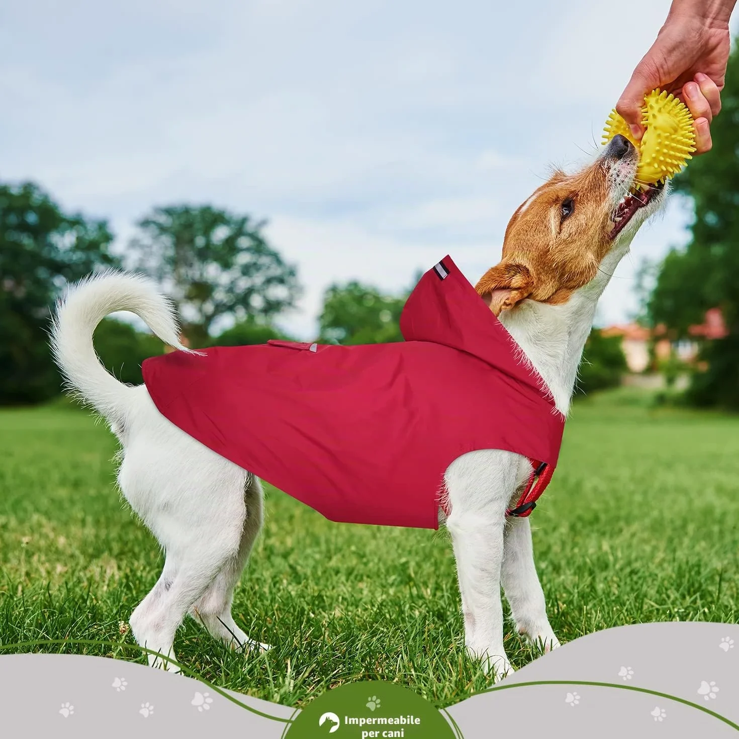 Zellar Impermeabile per Cani con Cappuccio e Strisce Riflettenti, Taglia Media Large Rosso