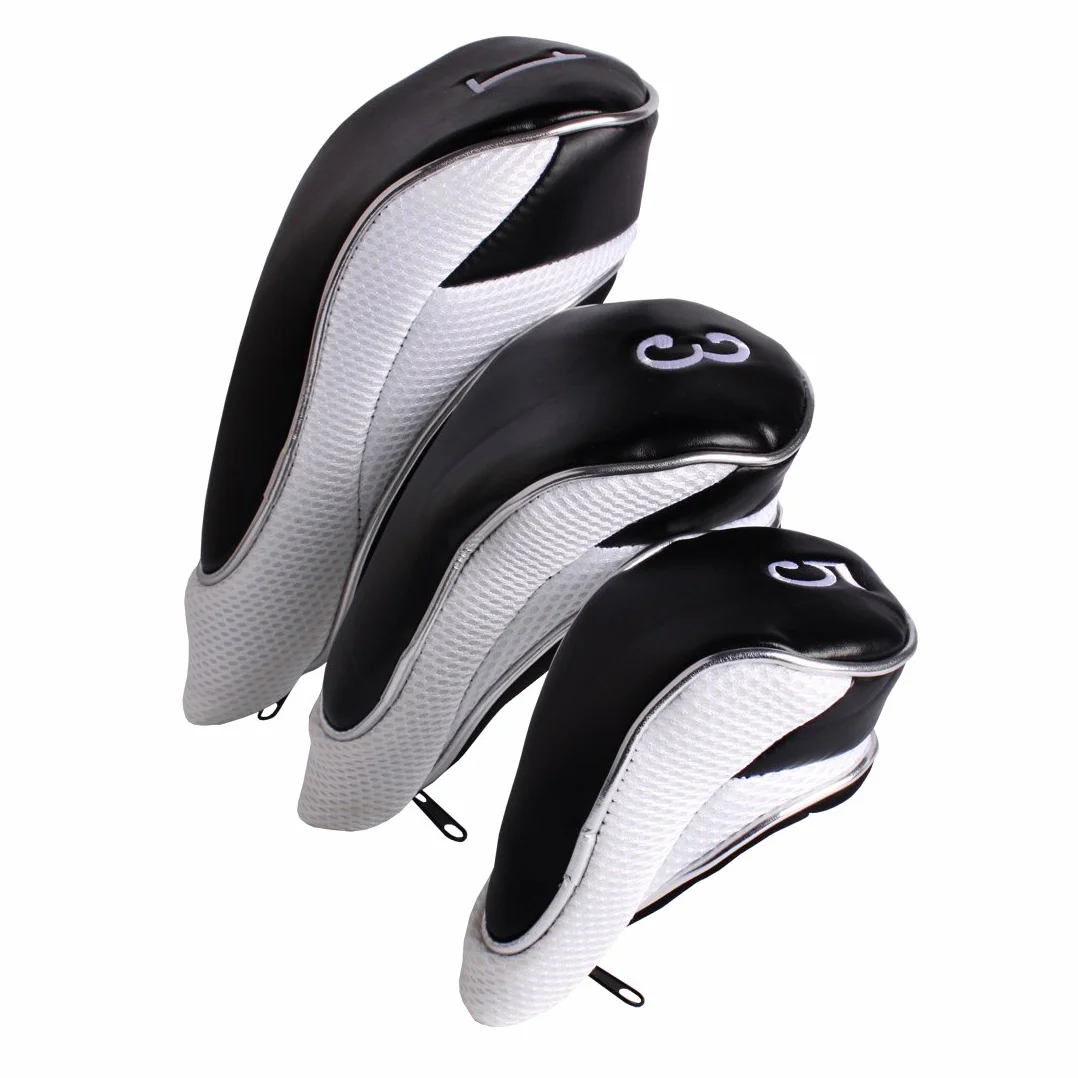Andux Golf Driver per Legno a Testa Copre con Chiusura a Cerniera per Driver 460cc Set di 3 (MT/MG16 Nero/Bianco)