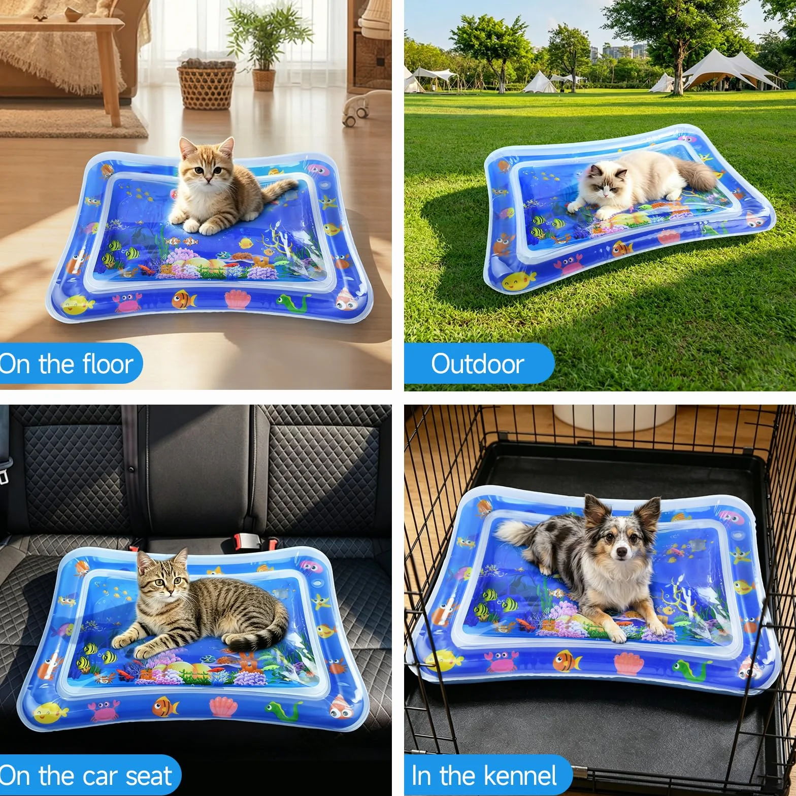 Tappetino da Gioco per Gatti, LED Tappetino Sensoriale ad Acqua per Gatti Interattivo Tappeto Sensoriale Gatto Ispessito, Water Sensor Play Mat Cat