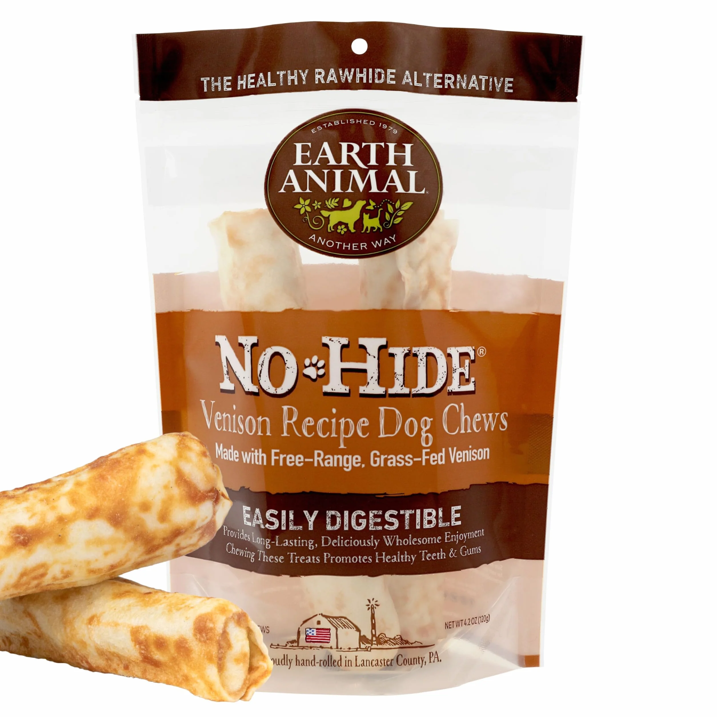 Earth Animal No-Hide Medium Snack Naturali Senza Pelle aromatizzati al Cervo Snack da Masticare a Lunga Durata per Cani | Snack per Cani di Media Taglia (Confezione da 1)