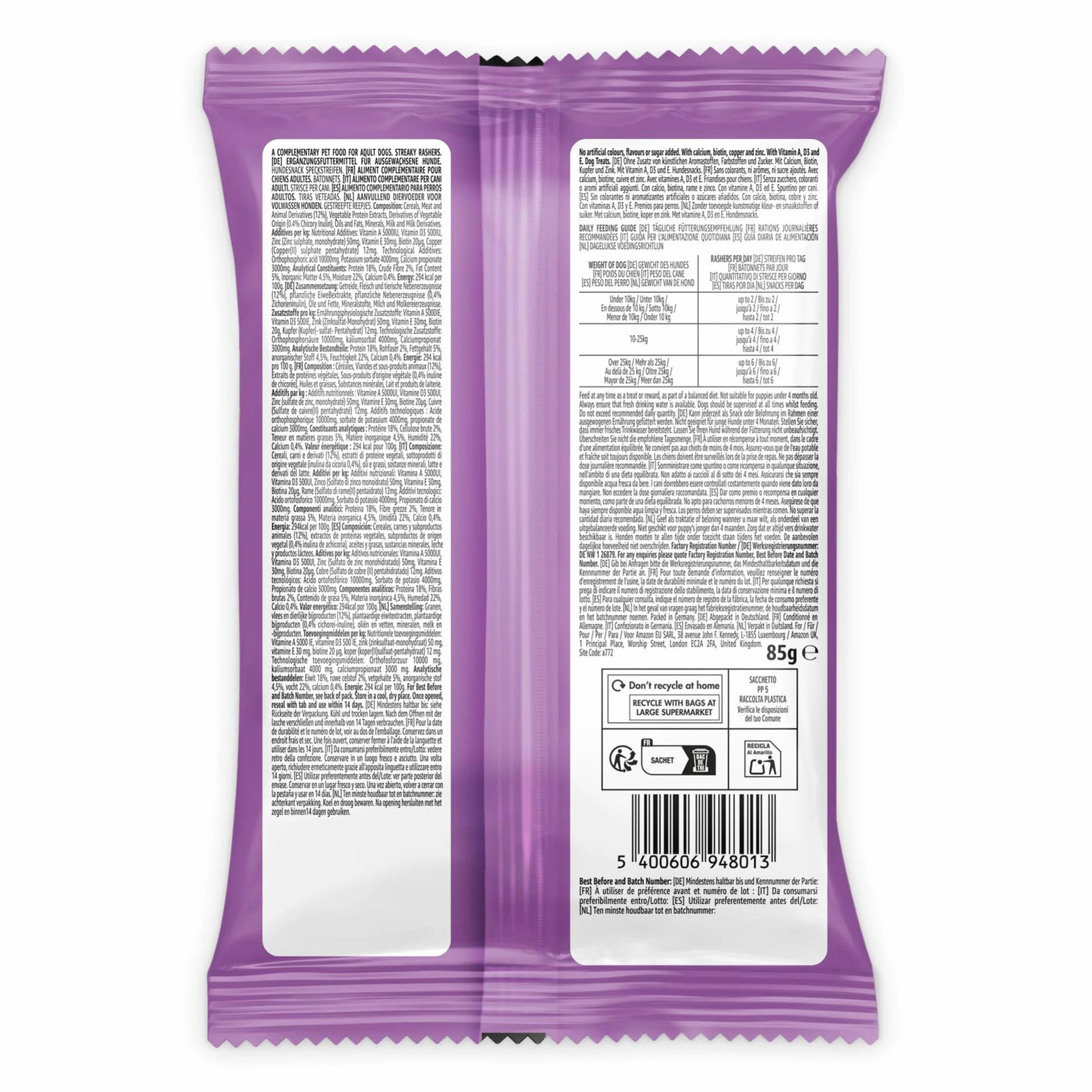 by Amazon - Snack per cani, Streaky Rashers, 85 g