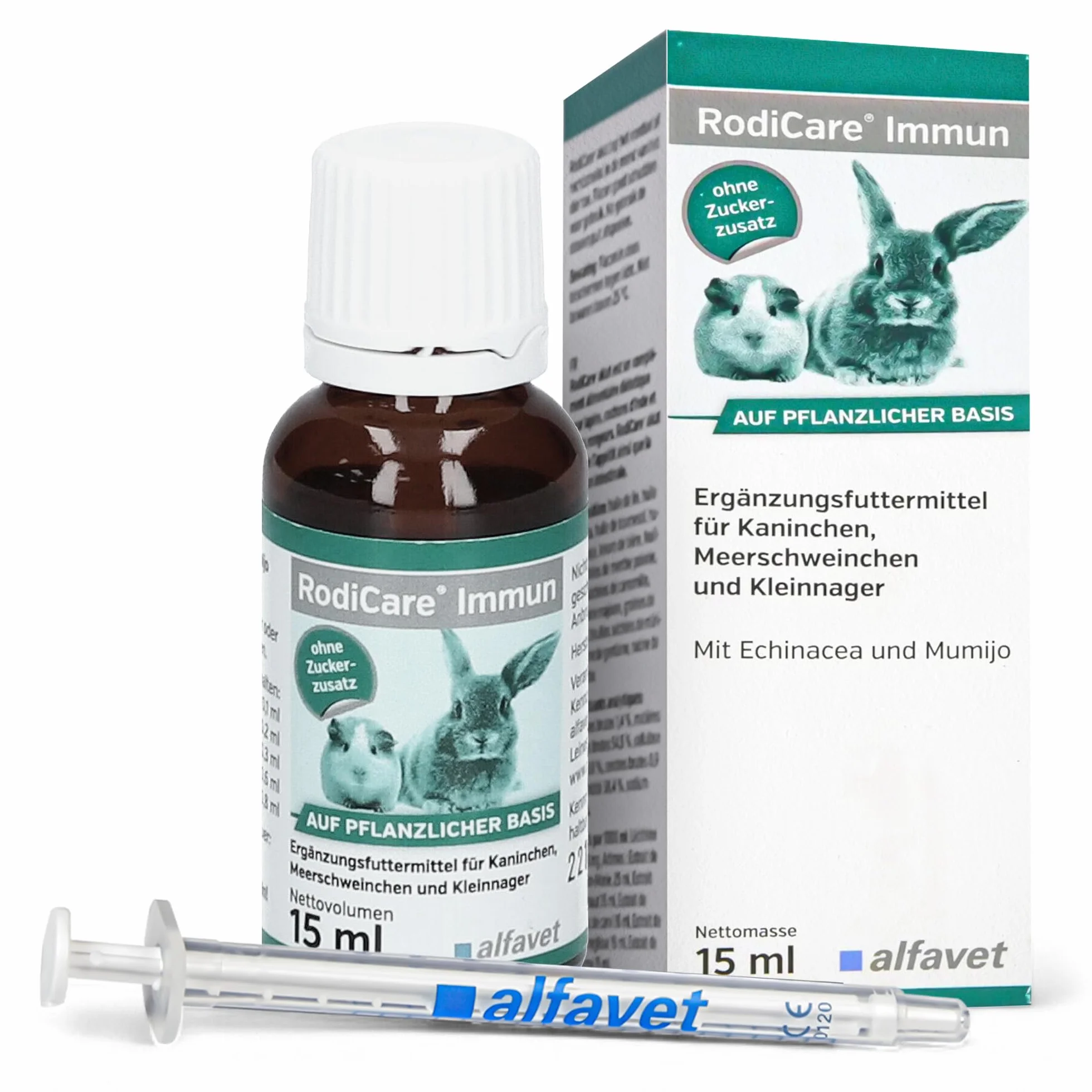 Alfavet RodiCare Immun (15 ml) – Supporto nutrizionale per il benessere generale di conigli, porcellini d’India e piccoli roditori – con estratti vegetali e zinco, senza zucchero
