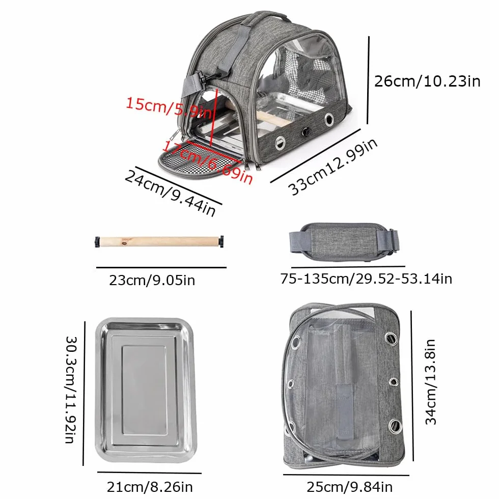 Borsa Da Trasporto per Uccelli,Trasportino Pappagalli, Zaino per Il Trasporto di Uccelli con Supporto per Posatoio con posatoio e vassoio in acciaio inossidabile, per Pappagalli e Piccoli