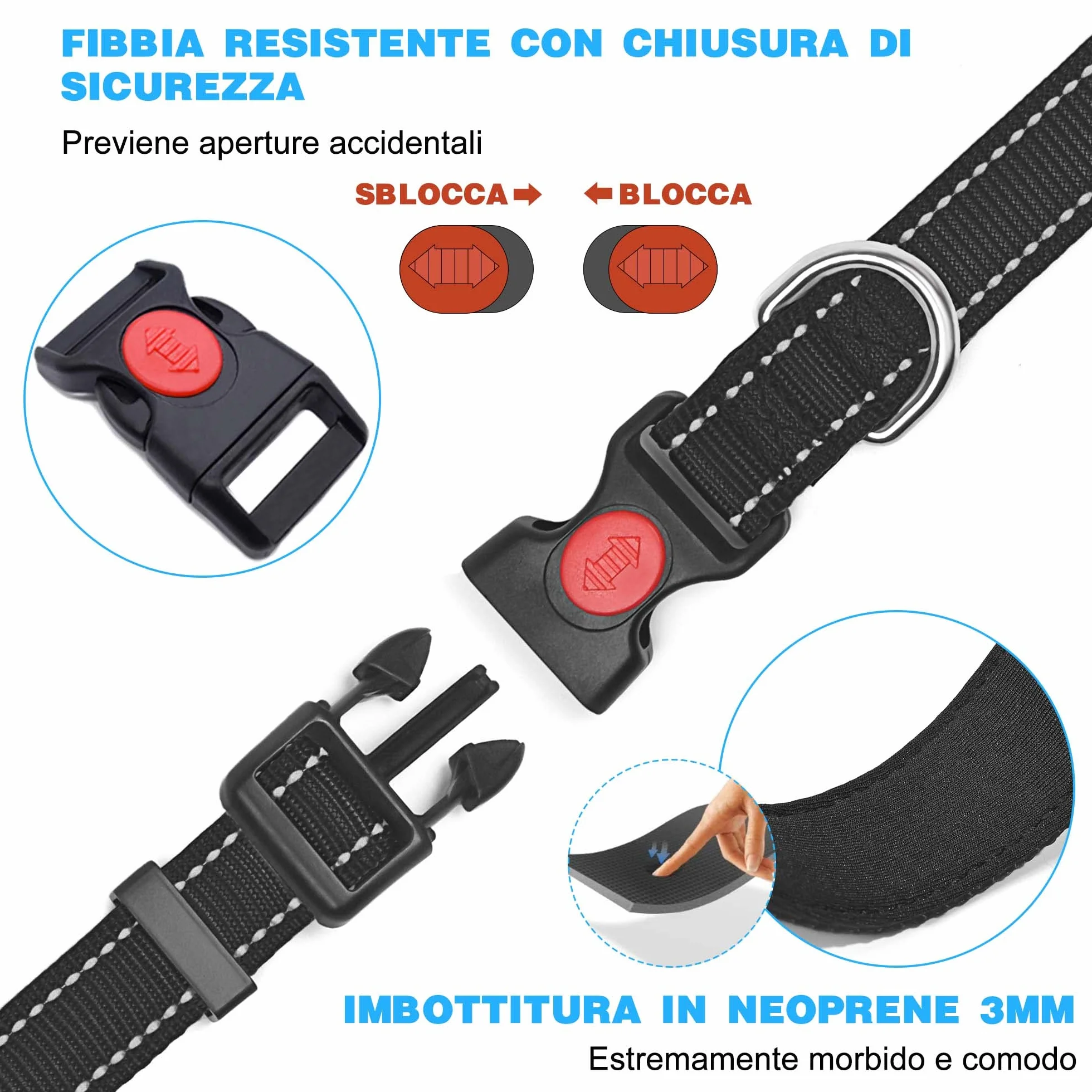 haapaw Collare Riflettente per Cani con Morbido Neoprene Traspirante Regolabile Collari in Nylon Per Cani Piccoli Medi Grandi