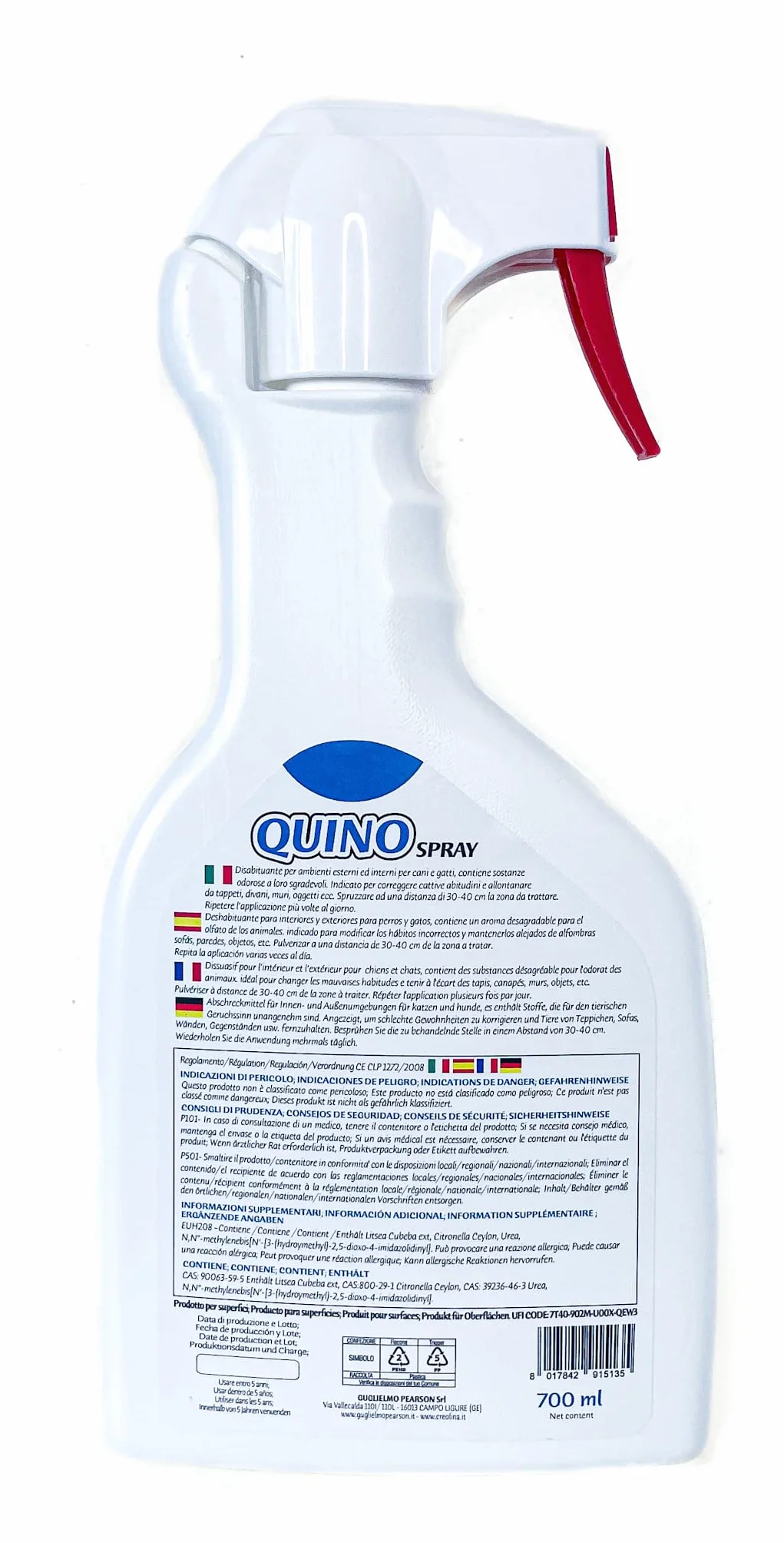 PEARSON Disabituante per Cani e Gatti Spray 700ML, Profumo Agrumato, Spray Anti Pipi Gatto e Cane, Soluzione Anti Urina per Interni ed Esterni, Disabituante Gatti Made in Italy