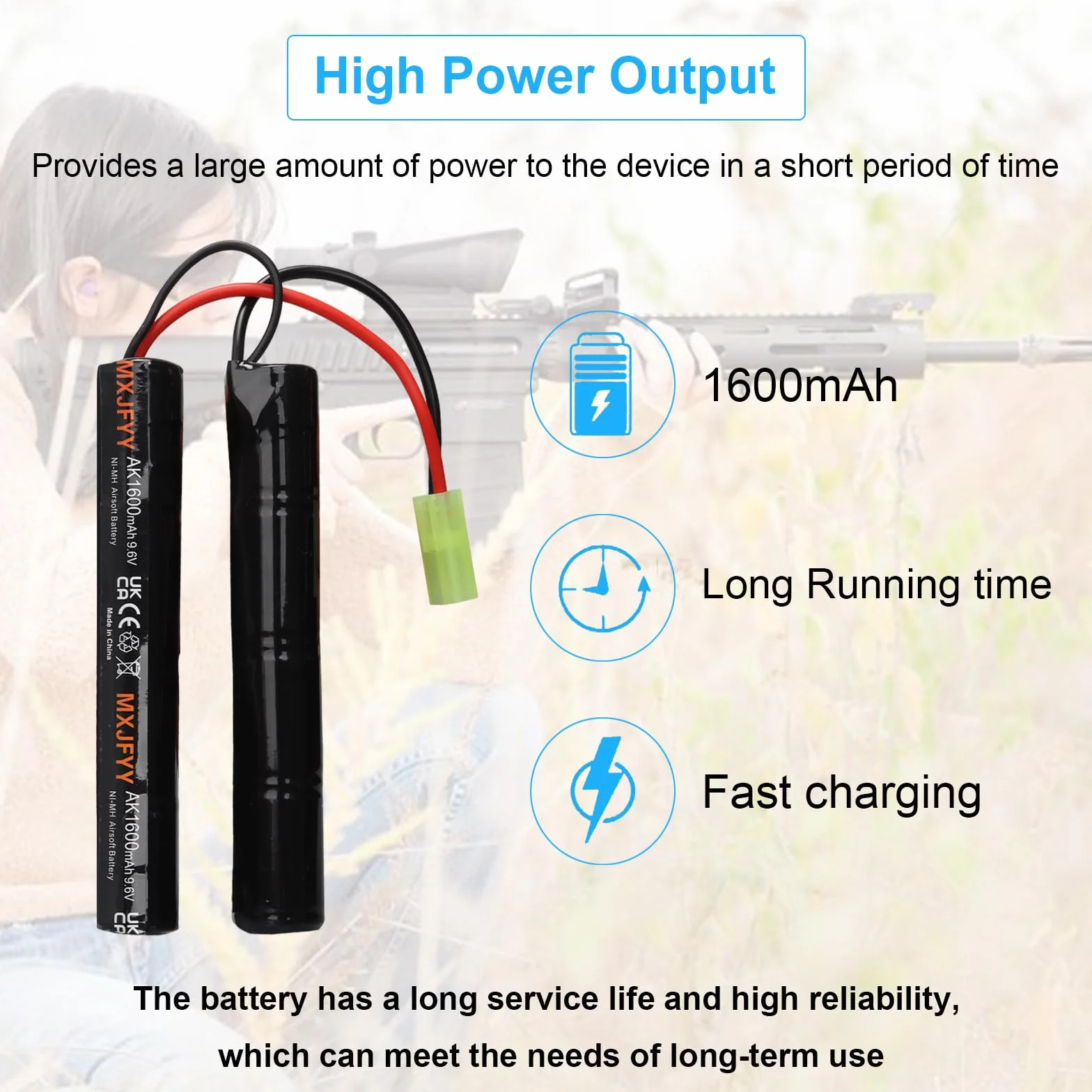 Confezione da 2 batterie 9,6 V 1600 mAh NiMH Airsoft, batteria ricaricabile 8S Butterfly NunChuck per Airsoft MP5 M4 G36C M110 SR25 M249 M240B M14