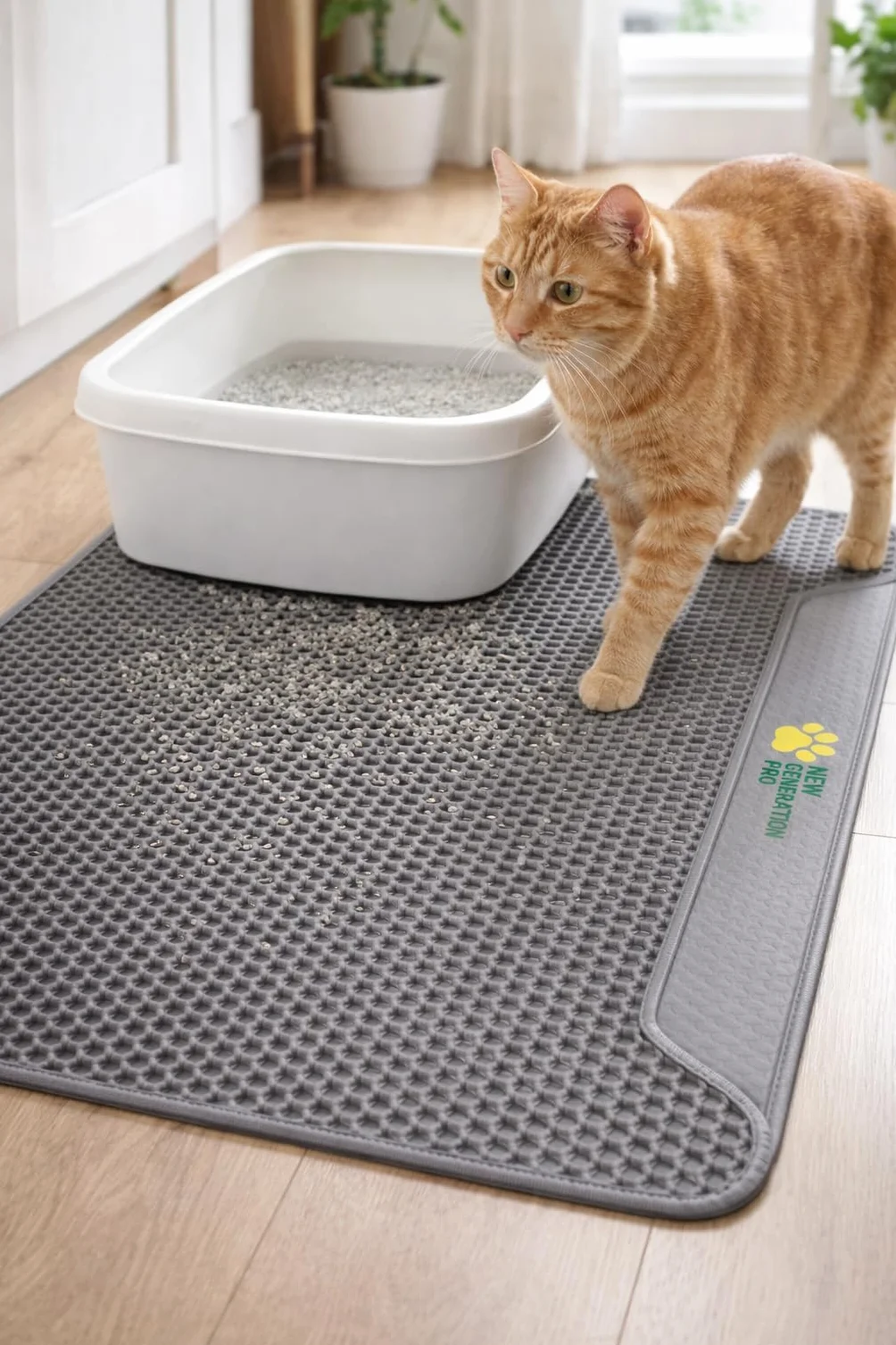 Tappetino Lettiera Gatto 75x55 cm XL | Tappeto per Lettiera Doppio Strato a Nido d'Ape | Tappetino Gatto Sabbia Impermeabile in Gomma EVA | Anti-Tracciamento, grigio