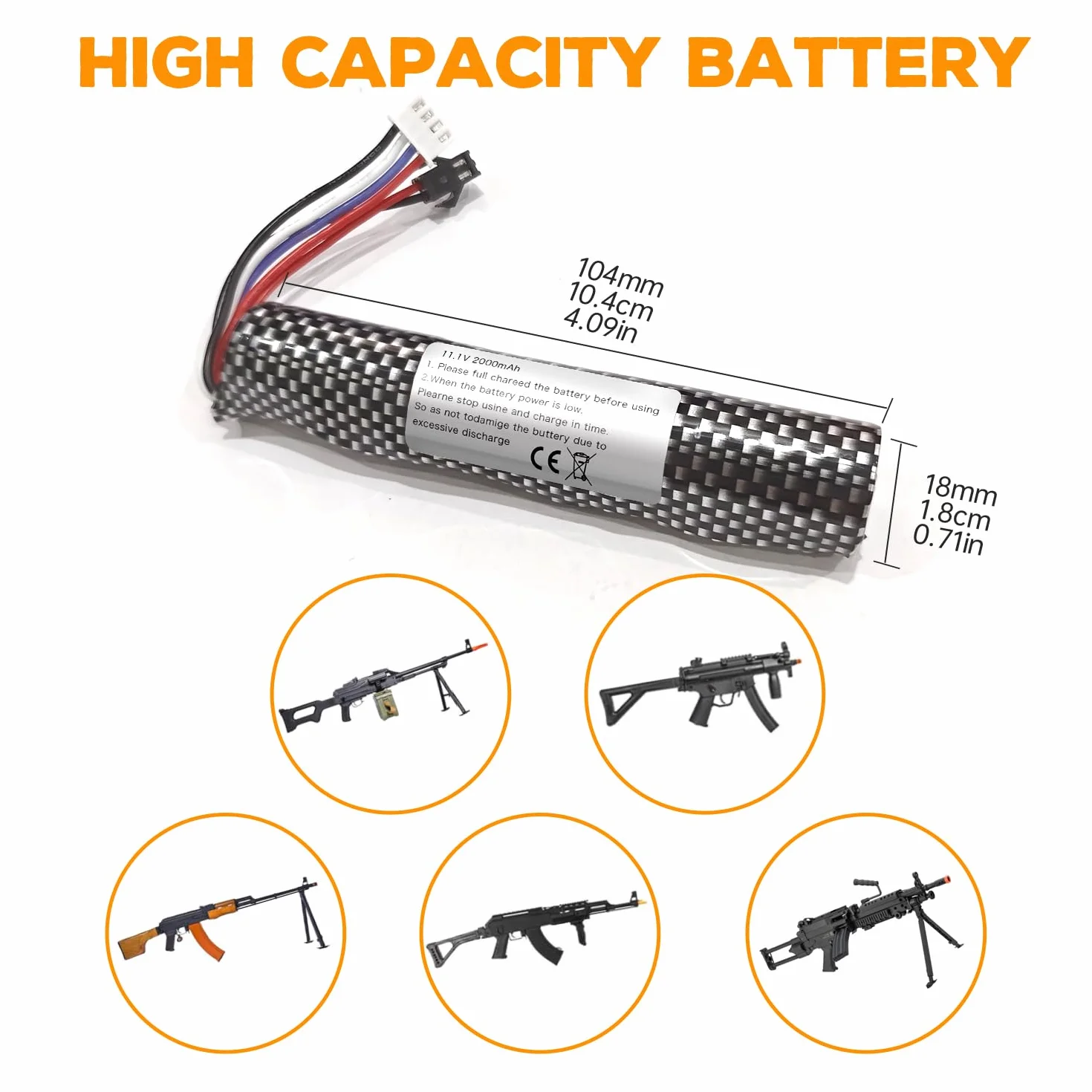 2PCS 3S 11.1V 2000mAh Li-ion batteria SM-2P connettore con cavo di ricarica USB per Airsoft Gel Water Ball Blaster Airsoft Gel Ball Shockwave batteria di ricambio