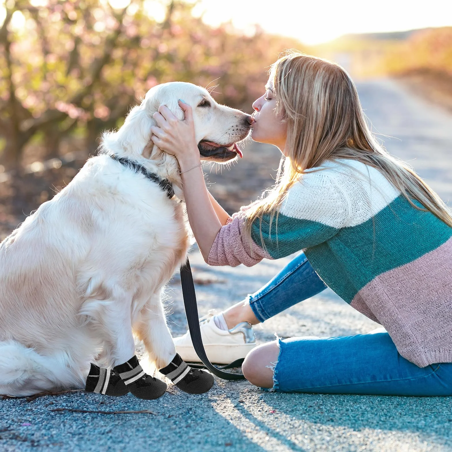 Paw Protector Stivali per Cani Impermeabili Antiscivolo Regolabili Lavabili con Cinghie Riflettenti
