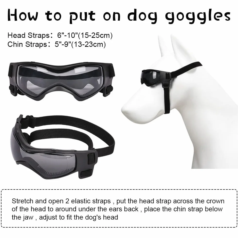 Occhiali per Animali Domestici, Occhiali da Sole per Cani di Piccola Taglia, Antivento Occhiali per Cani con Cinturino Regolabile, Anti UV, Impermeabili, per Cani di Taglia Piccola/Media (S)