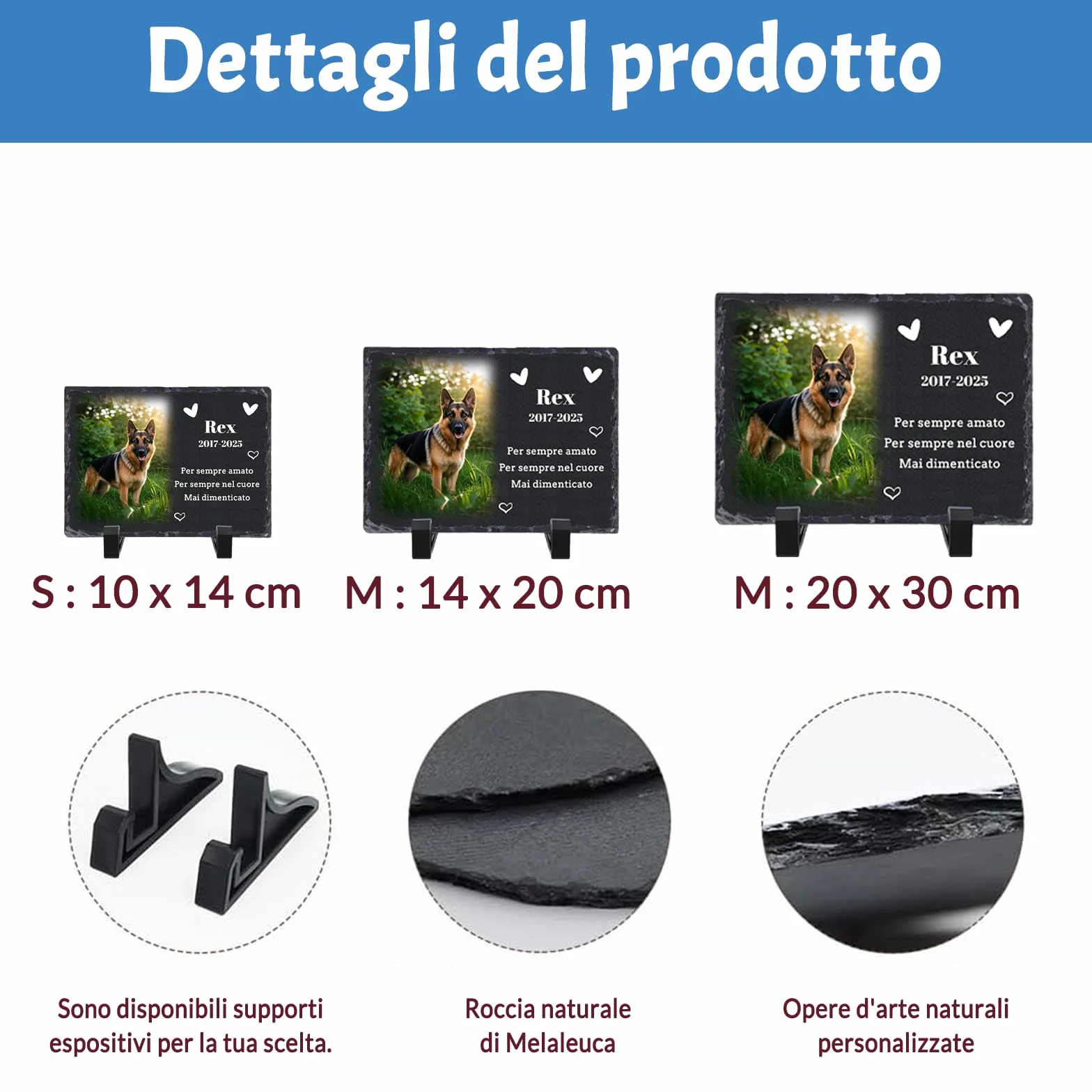 Targa commemorativa personalizzata in ardesia per animali domestici, lapide con foto e supporto 10x14 cm