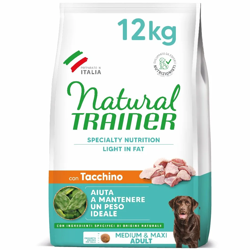 Natural Trainer Ideal Weight Medium&Maxi Cibo per Cani Adulti Light in fat con Tacchino 12kg
