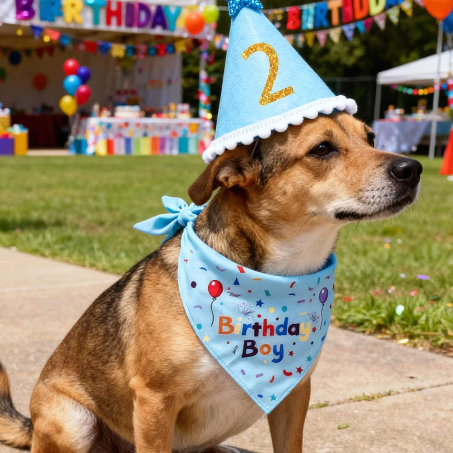 Zestaw Dekoracji na Urodziny Psa, Bandana, Szalik i Czapka, Akcesoria Urodzinowe dla Psa (blu)
