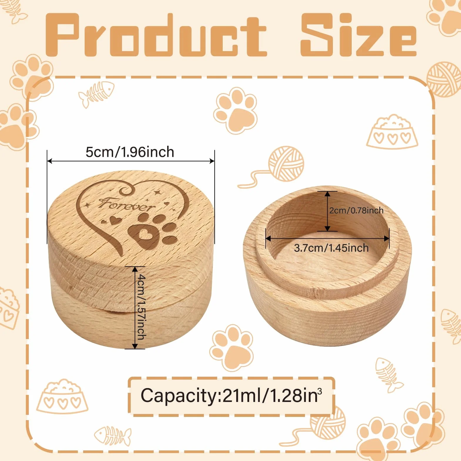 CREATCABIN Mini urna rotonda in legno di acacia, per ceneri di cani e gatti per conservare peli degli animali domestici urna decorativa in legno di acacia regalo commemorativo per commemorare la