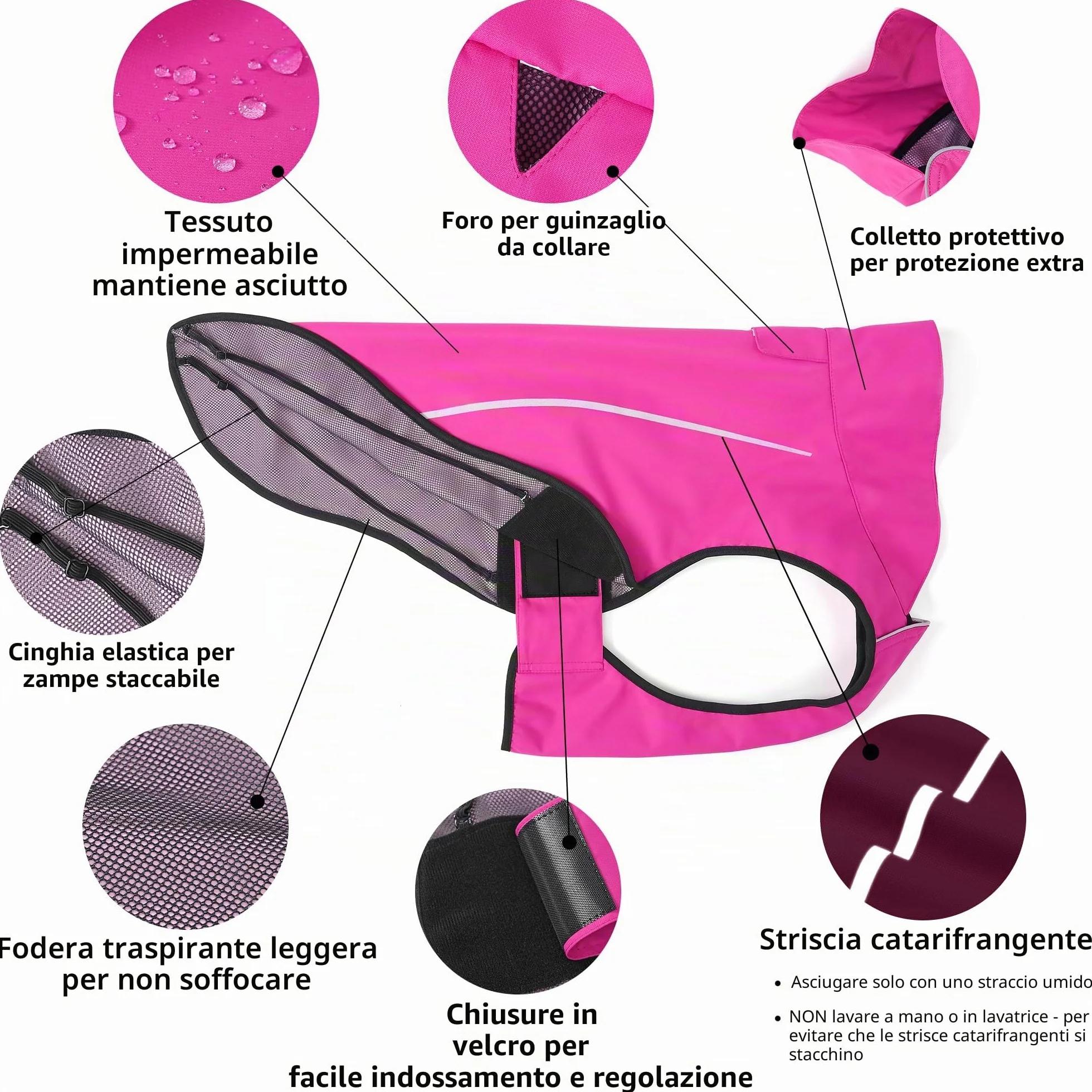 Mile High Life Impermeabile per cani | Abbigliamento per animali domestici regolabile | Giacca antipioggia leggera con striscia riflettente | Chiusura facile da inserire, rosa acceso, media