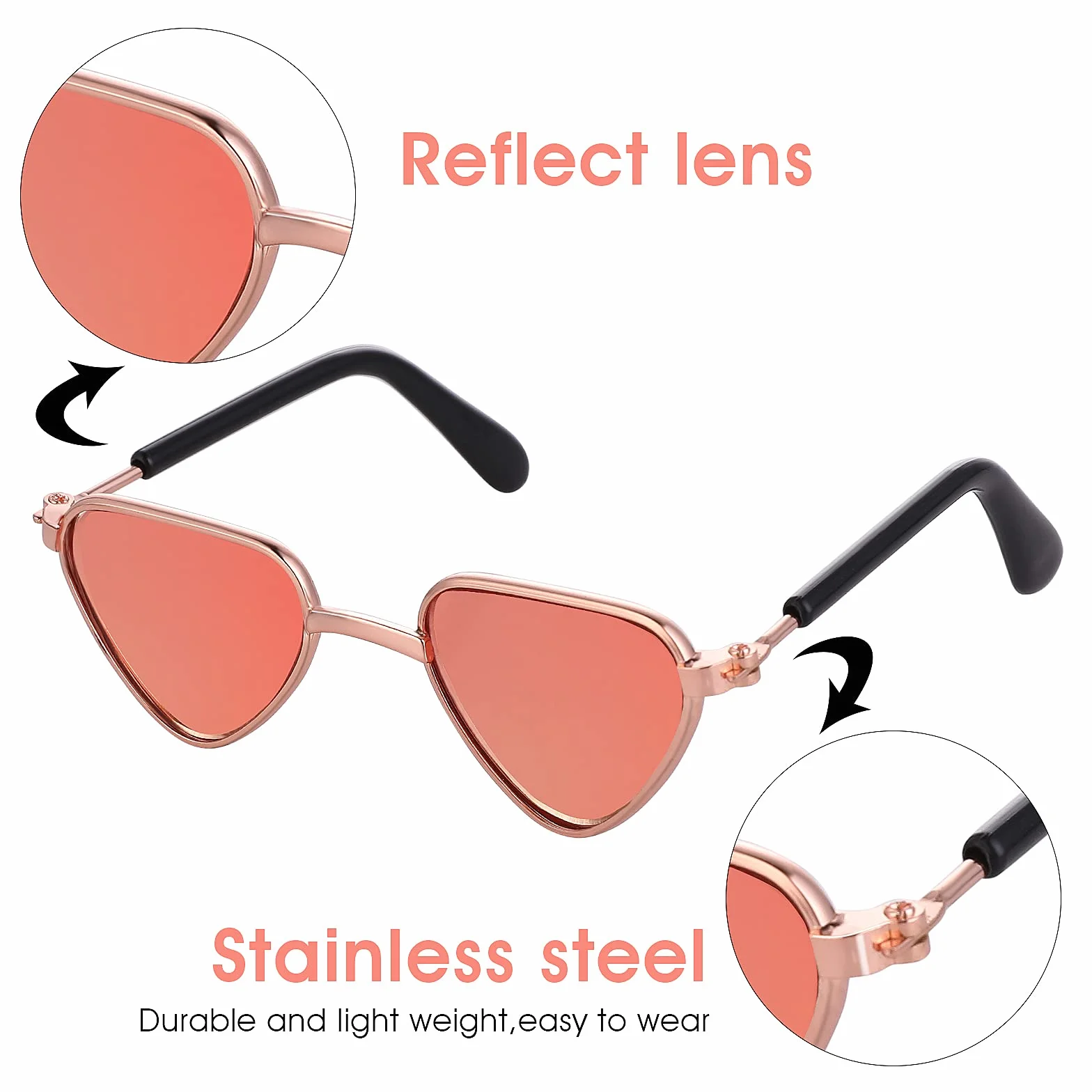 Molain Occhiali da sole per gatti, protezione dai raggi UV, stile classico retrò per cani bambole occhiali da sole rotondi cosplay simpatici sole (4 pezzi cuore)