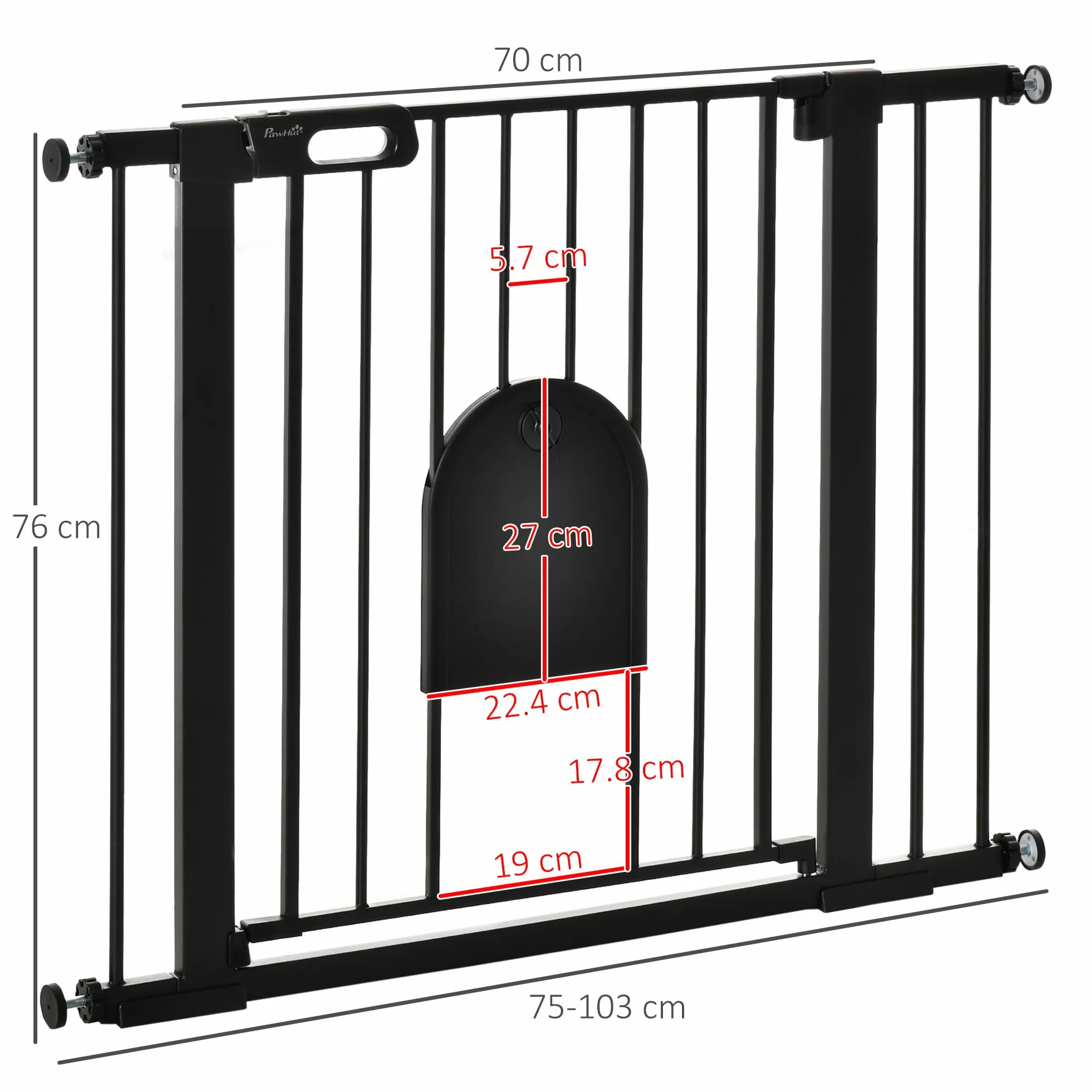 PawHut Cancellino per Cani Regolabile con Porta Piccola, Barriera per Cani con Chiusura Automatica, 75-103x76 cm, Nero