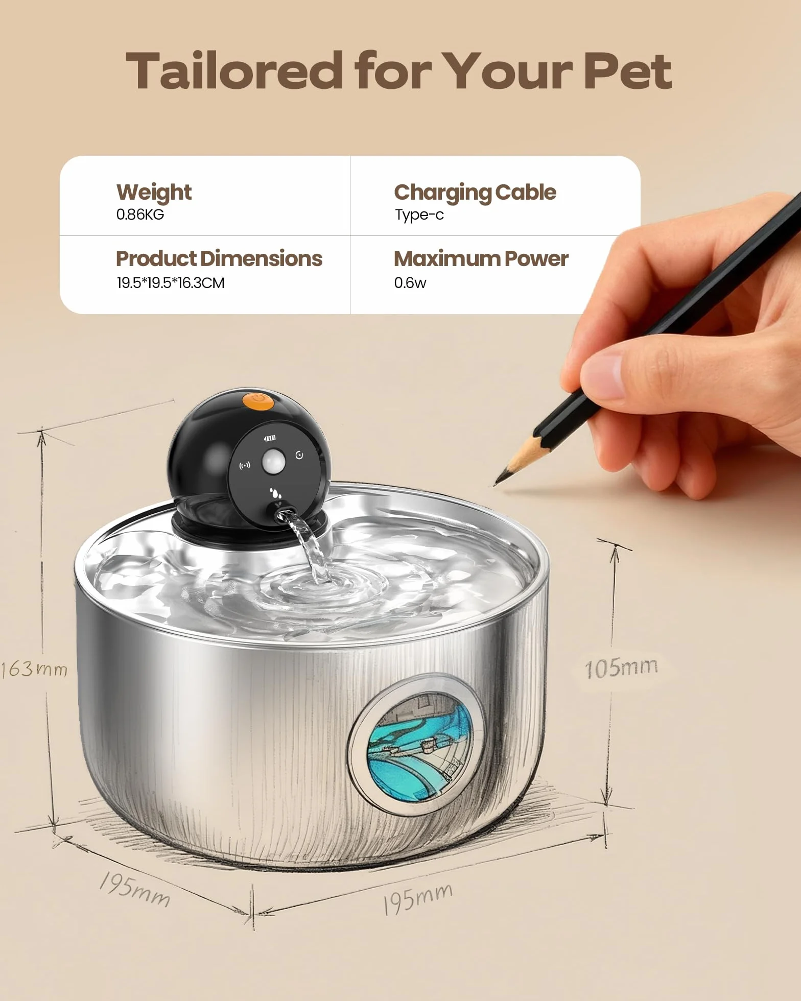 Fontanella per Gatti senza Fili: Fontana per Gatti Acciaio - 2.6L Dispenser Acqua Gatto con Sensore di Movimento - Distributore Automatico Acqua Silenziosa - Abbeveratoio per Cani Piccoli a Batteria