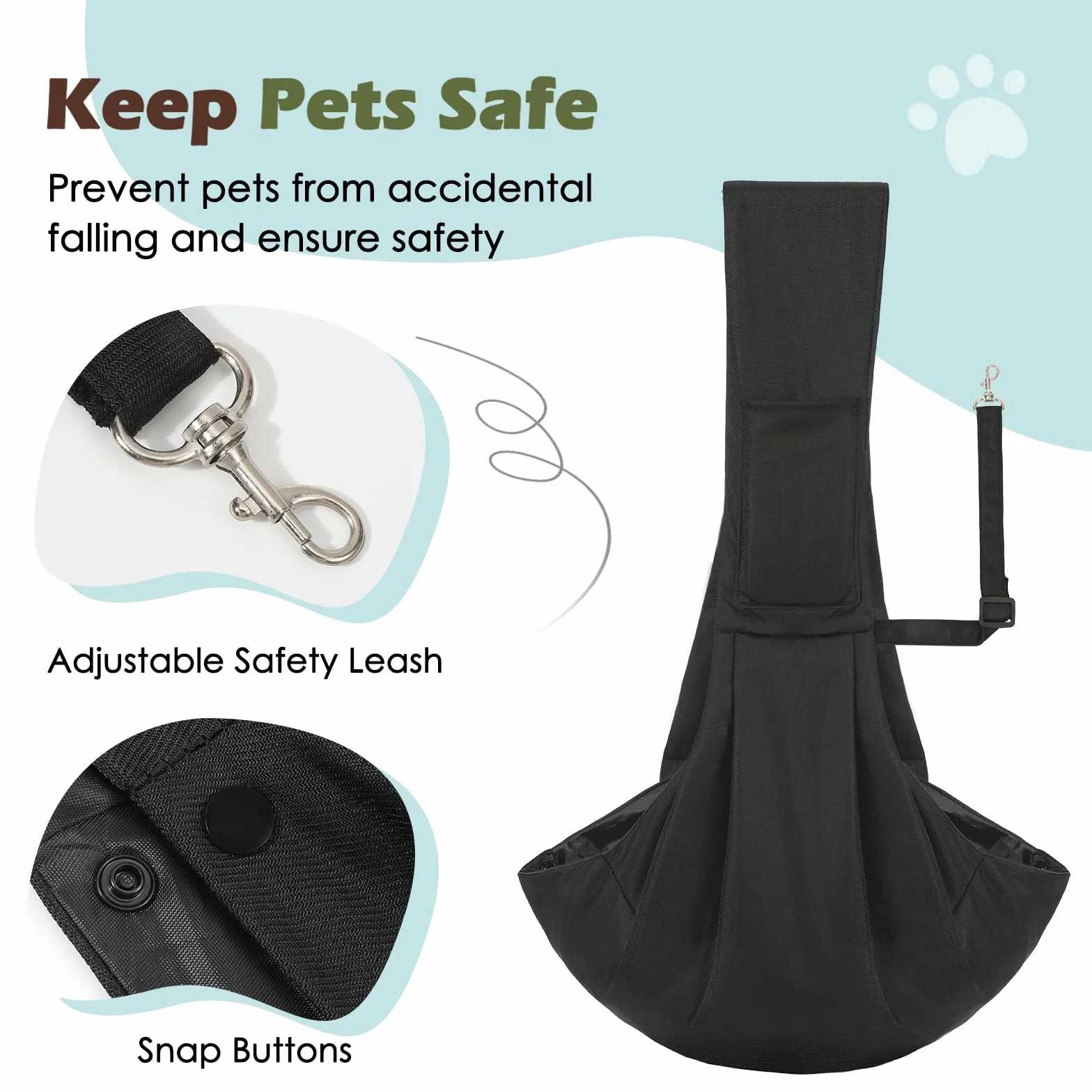 Pawaboo Trasportino per Cani di Piccola Taglia Reversibile a Mani Libere con Imbragatura di Sicurezza, Nero