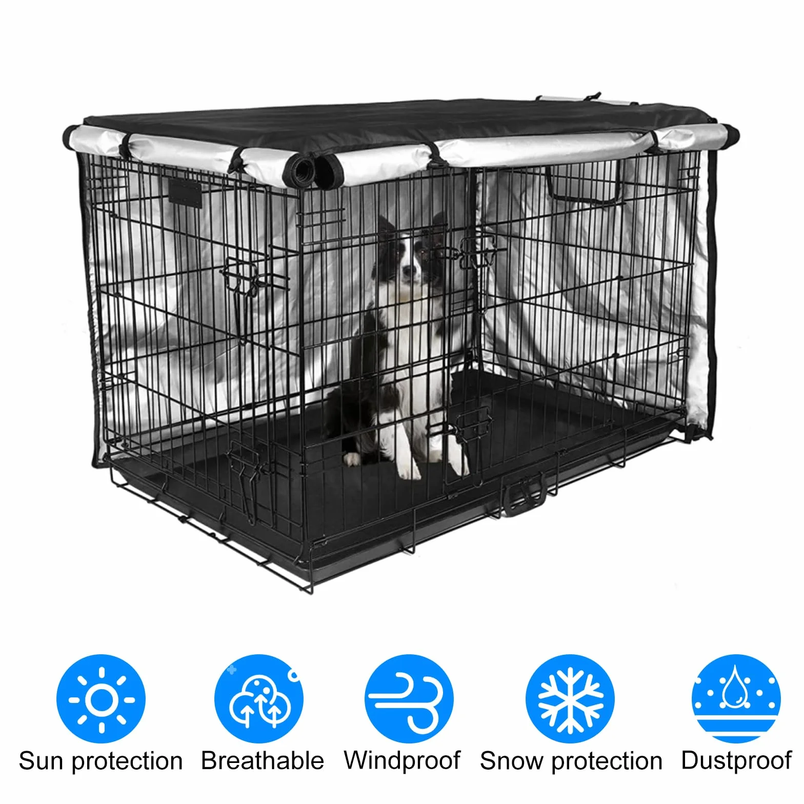 PET Copertura per Gabbia per Cani Antivento Tessuto Oxford 210D Nero 36in