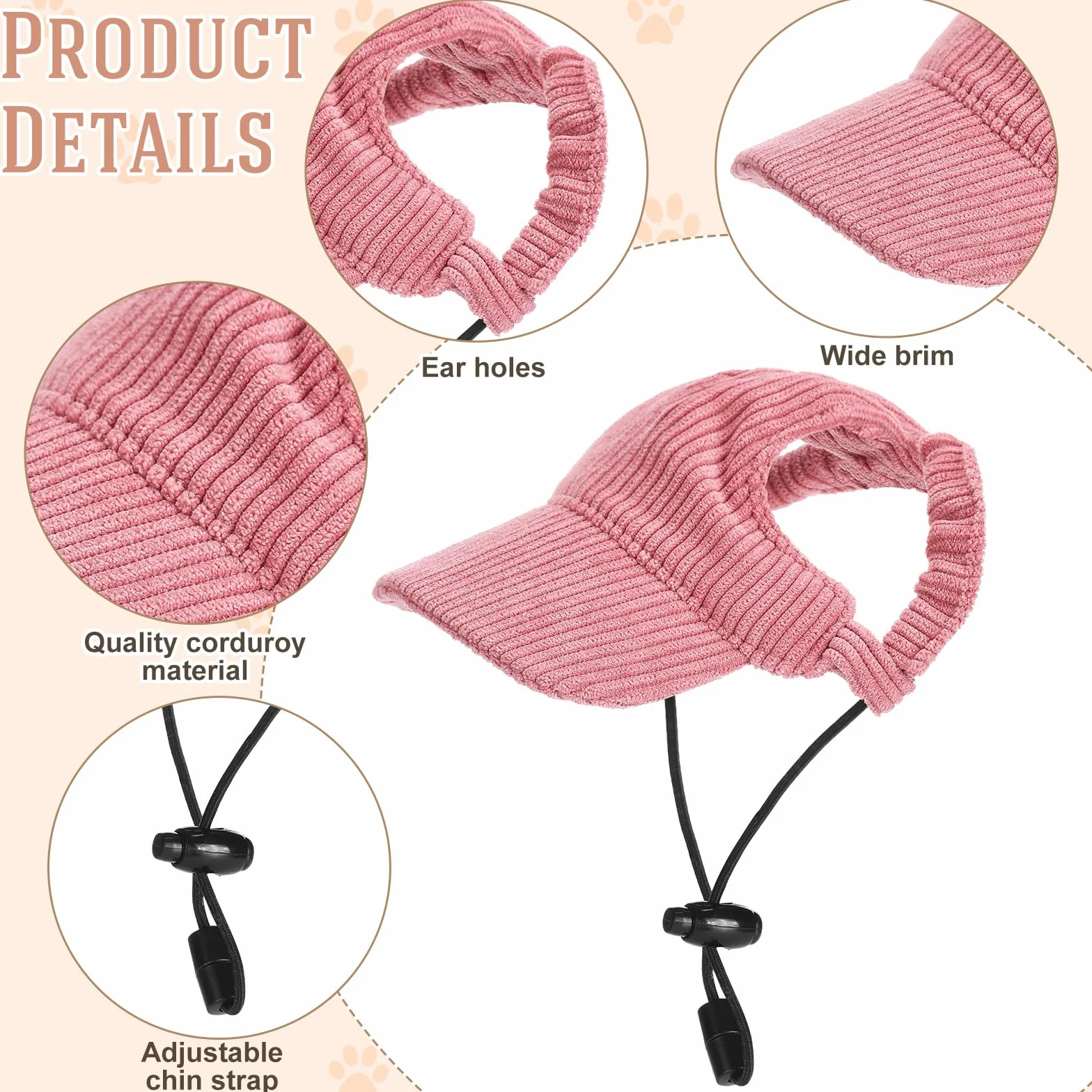 Cappello da Baseball per Cani con Fori per le Orecchie Occhiali da Sole Antiscivolo Regolabile Rosa Piccolo