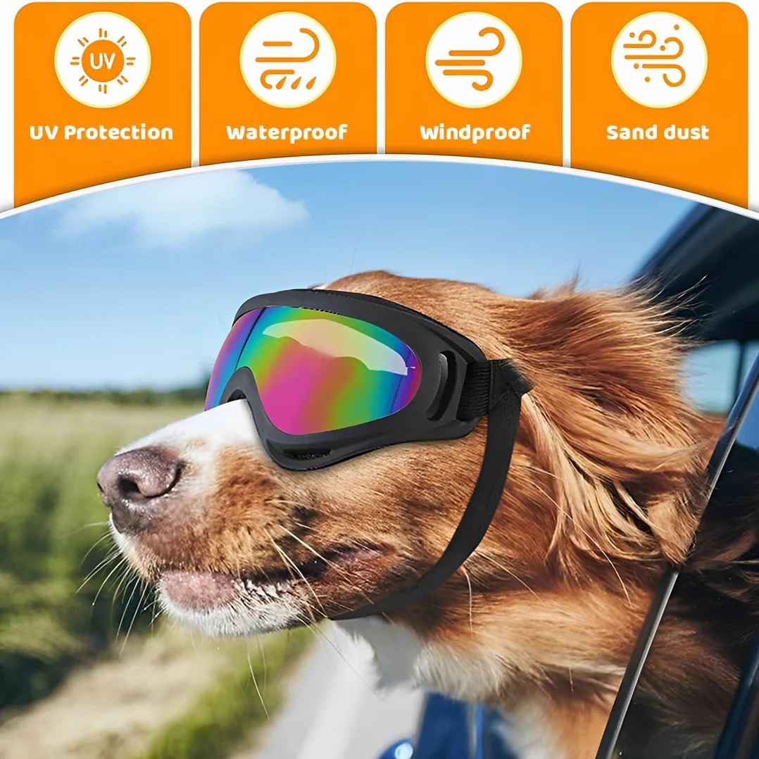 Occhiali da Sole per Cani, Occhiali da Sole Cani con Cinturini Regolabili, Protezione UV