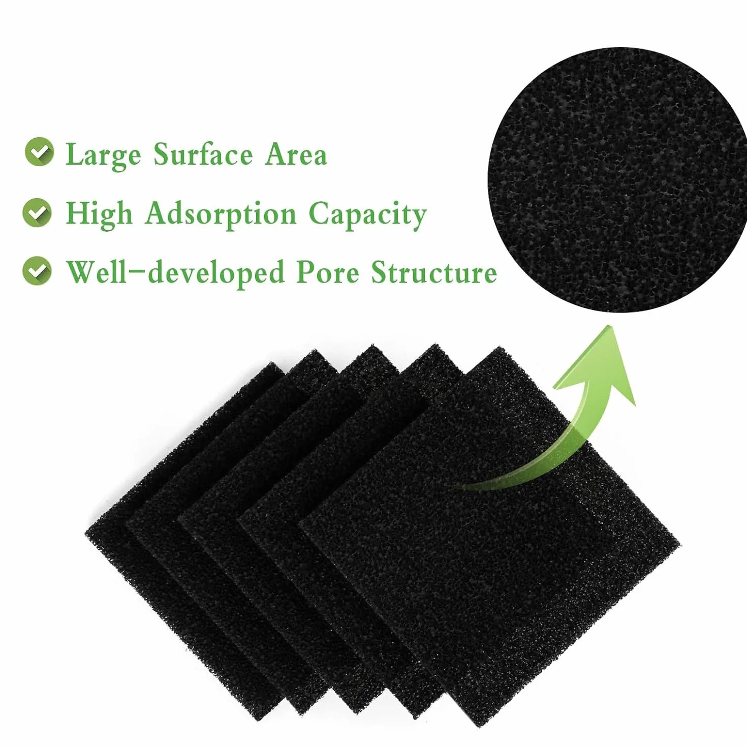 MEISO 5 Pezzi Filtro Carbone Attivo, Cuscinetti di Ricambio per Filtro per Acquario, in Spugna di Carbone Attivo, Filtro Multiuso a Carboni Attivi, Compatibili con Pesci e Acquari