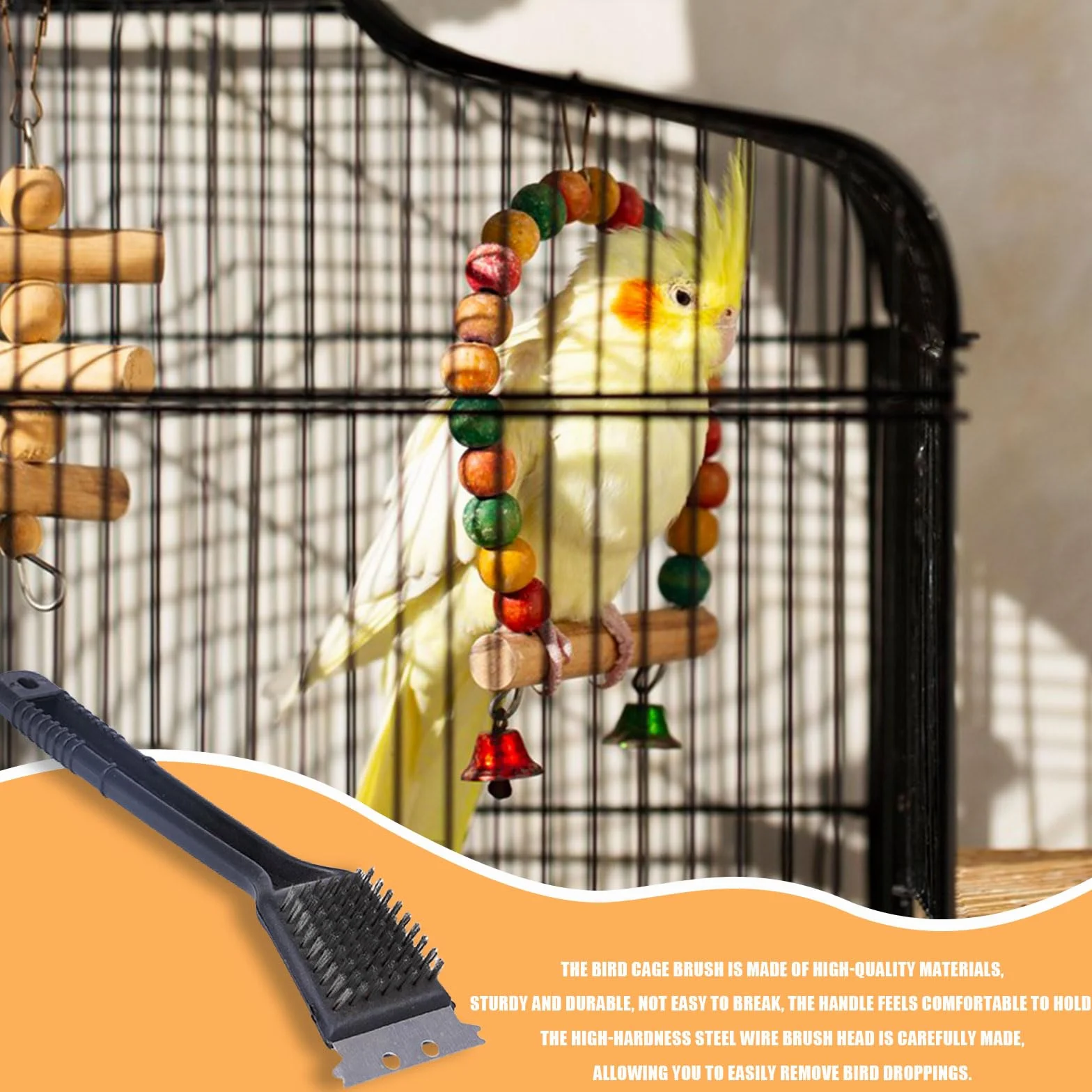 Spazzola per gabbia per uccelli, 1 spazzola per la pulizia degli escrementi di uccelli, con raschietto, manico lungo in acciaio inox, spazzola per la pulizia della gabbia degli uccelli, accessorio per