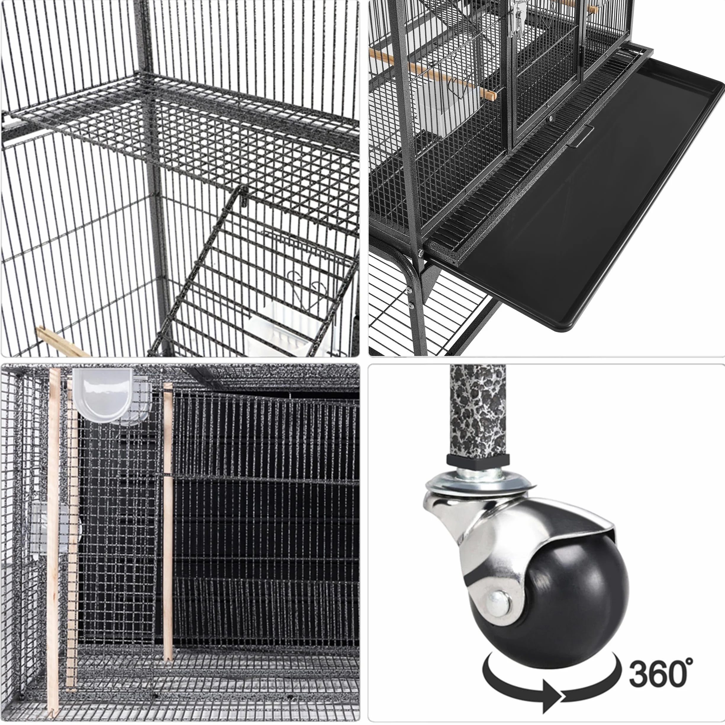 Yaheetech Gabbia Voliera per Uccelli Pappagalli Inseparabili Calopsite Grande con Piedistallo in Metallo Giocattolo Gabbia per Conigli Nano Criceti Gatti 77 x 46 x 175,5 cm Nera