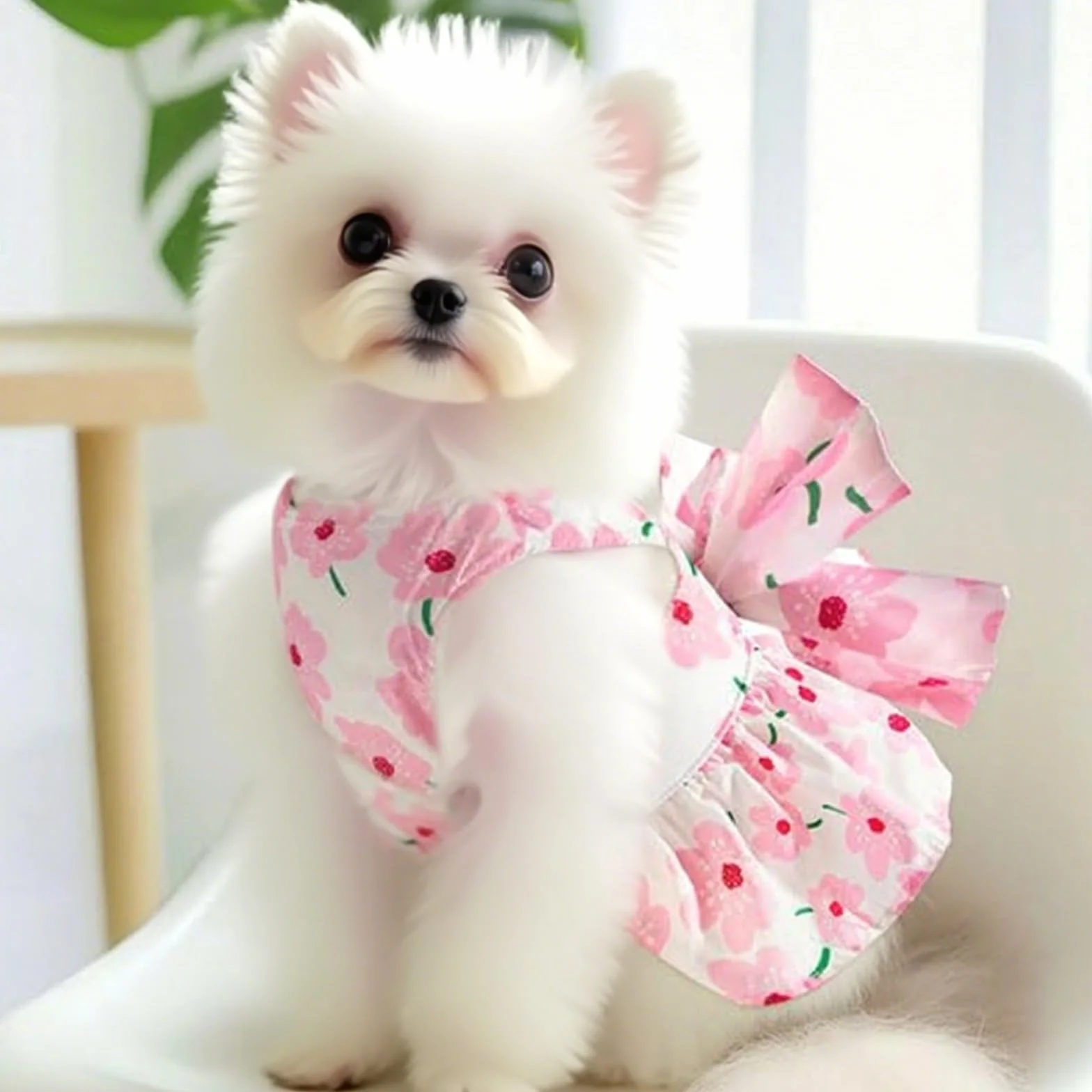 Vestito intero per Cani con motivo floreale a pois gonna plissettata M