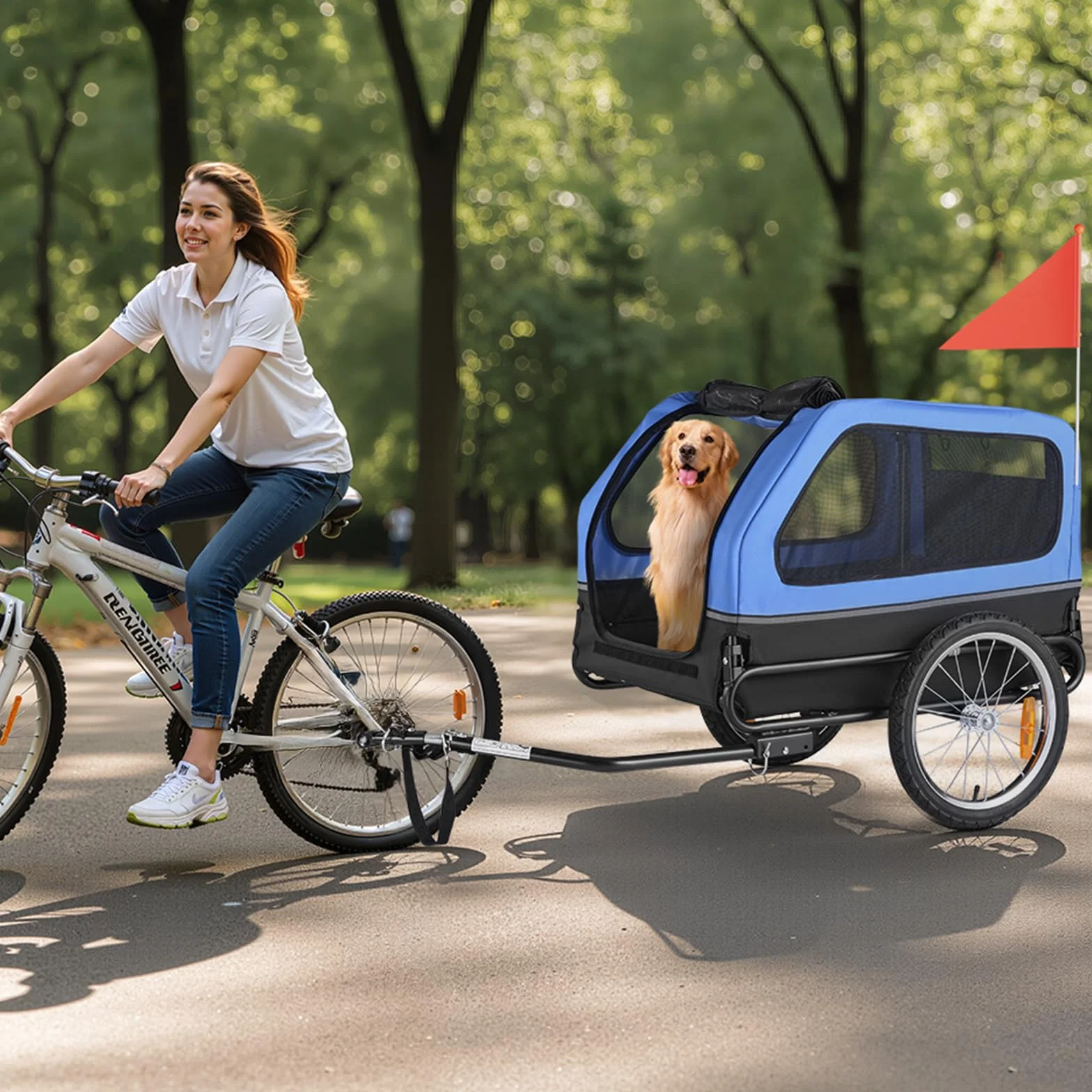 VEVOR Rimorchio per Bici per Cani, Supporta Fino a 40 kg, Carrello Portabici, Telaio Pieghevole con Ruota a Sgancio Rapido, Attacco Universale per Bicicletta, Riflettore, Bandiera Guinzaglio Interno