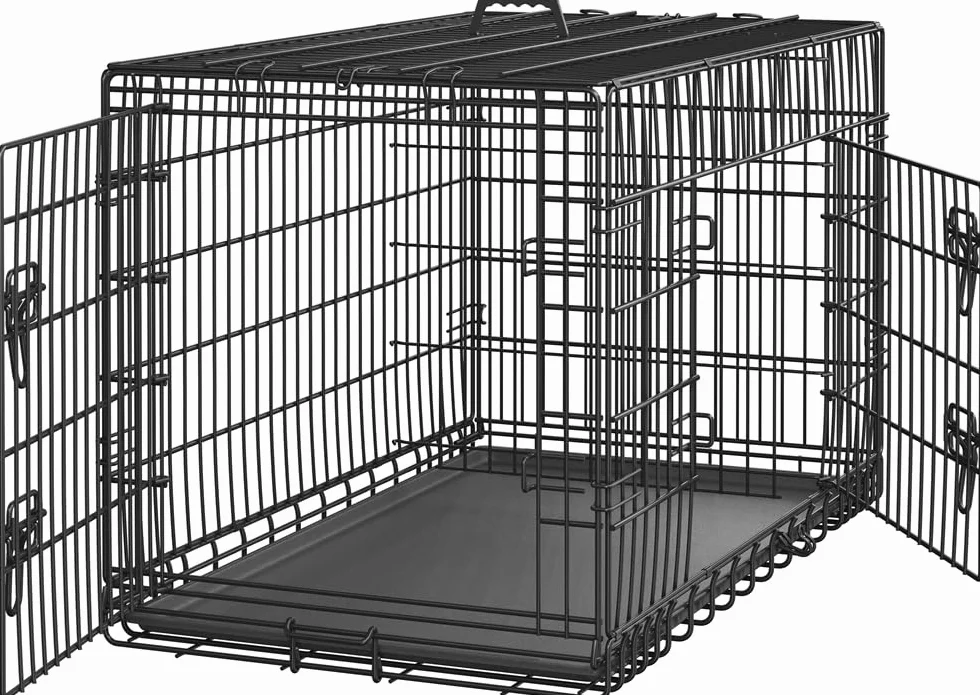 Yaheetech Gabbia per Cani Gatti Kennel in Metallo Cuccioli Pieghevole con Vassoio Rimovibile Doppia Porta e Divisorio Regolabile 107 × 60 × 66 cm Nero