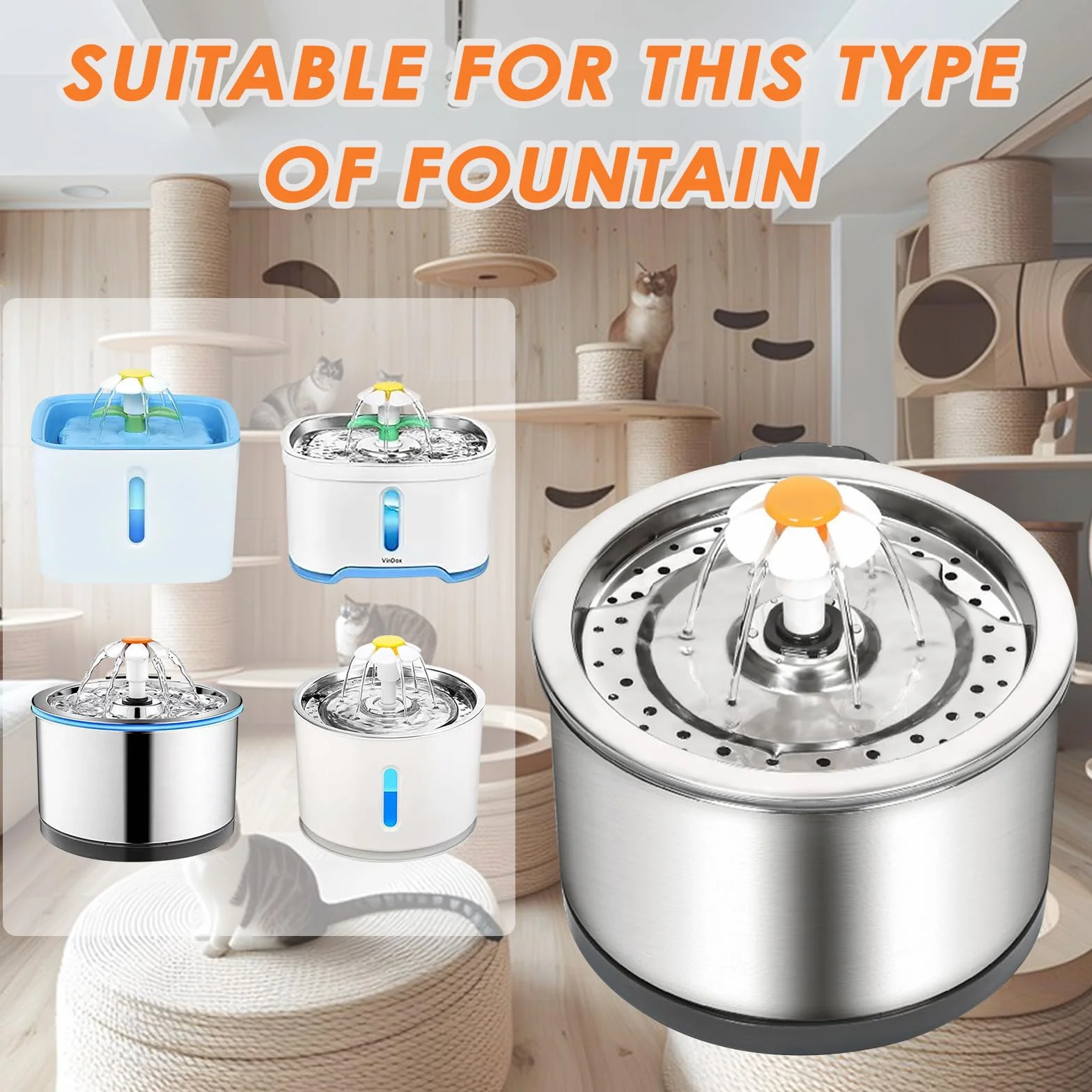 Filtri Fontanella per Gatti, 6 Pezzi Filtro di Ricambio per Filtro Per Fontana 2L&2.5L/67-84 oz con Carbone Attivo e Resina-Tripla Filtrazion, Soddisfa le Esigenze di Sostituzione da 2 Mes