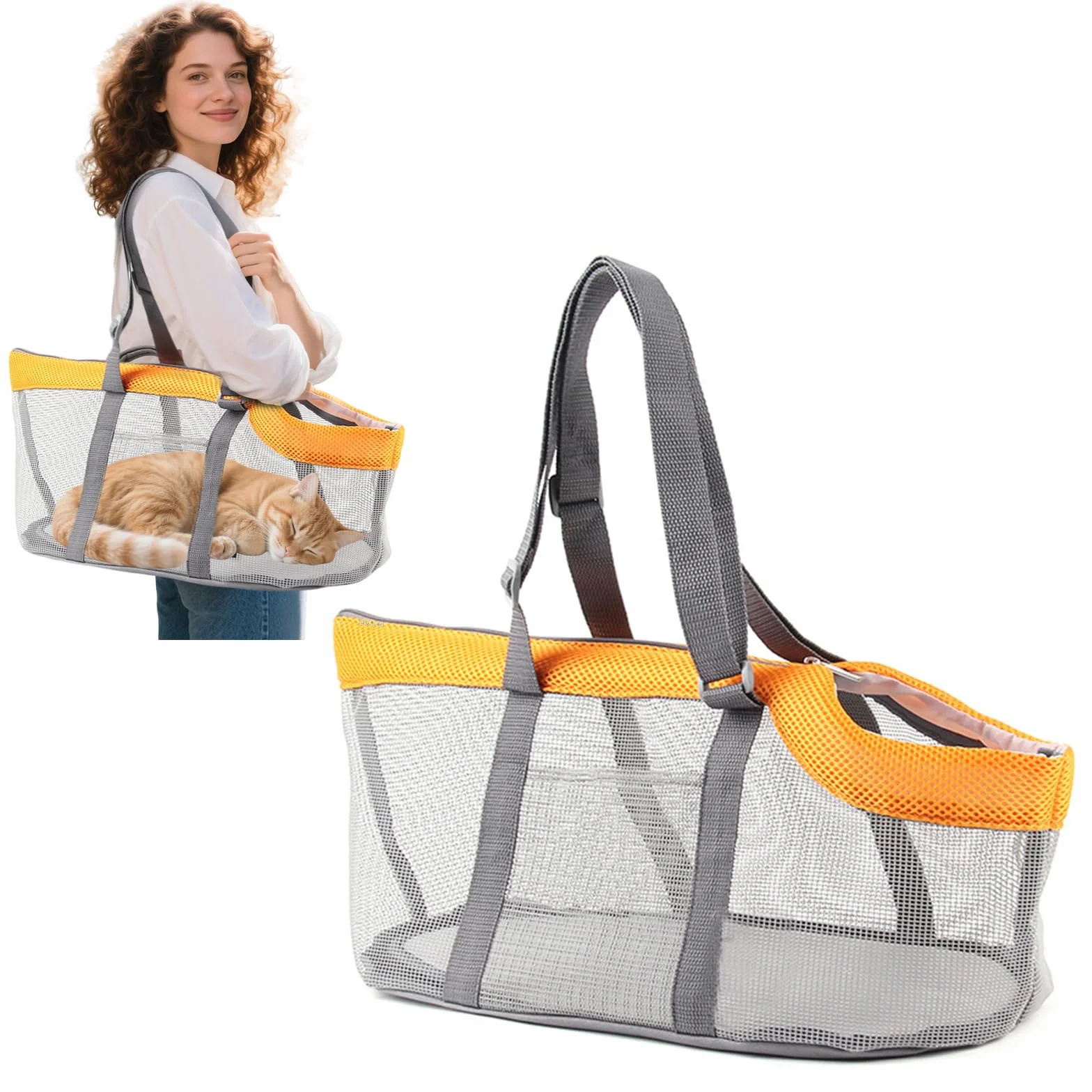 PETCUTE Borsa da Trasporto per Gatti e Cani Piccoli,Traspirante e Pieghevole, Borsa a Tracolla per Cani con Tappetini Rimovibili,Tracolla Regolabile,Fino a 4 kg,per Viaggi Campeggio,Arancia