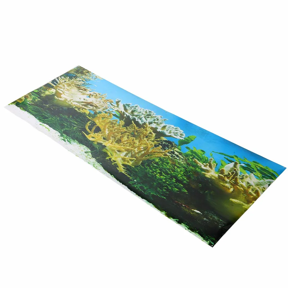 Poster adesivo per fondale di acquario in PVC con motivo di piante acquatiche e coralli, adesivo decorativo impermeabile per vasca da pesce, sfondo spesso e anti-riflesso autoadesi (61*30 cm)