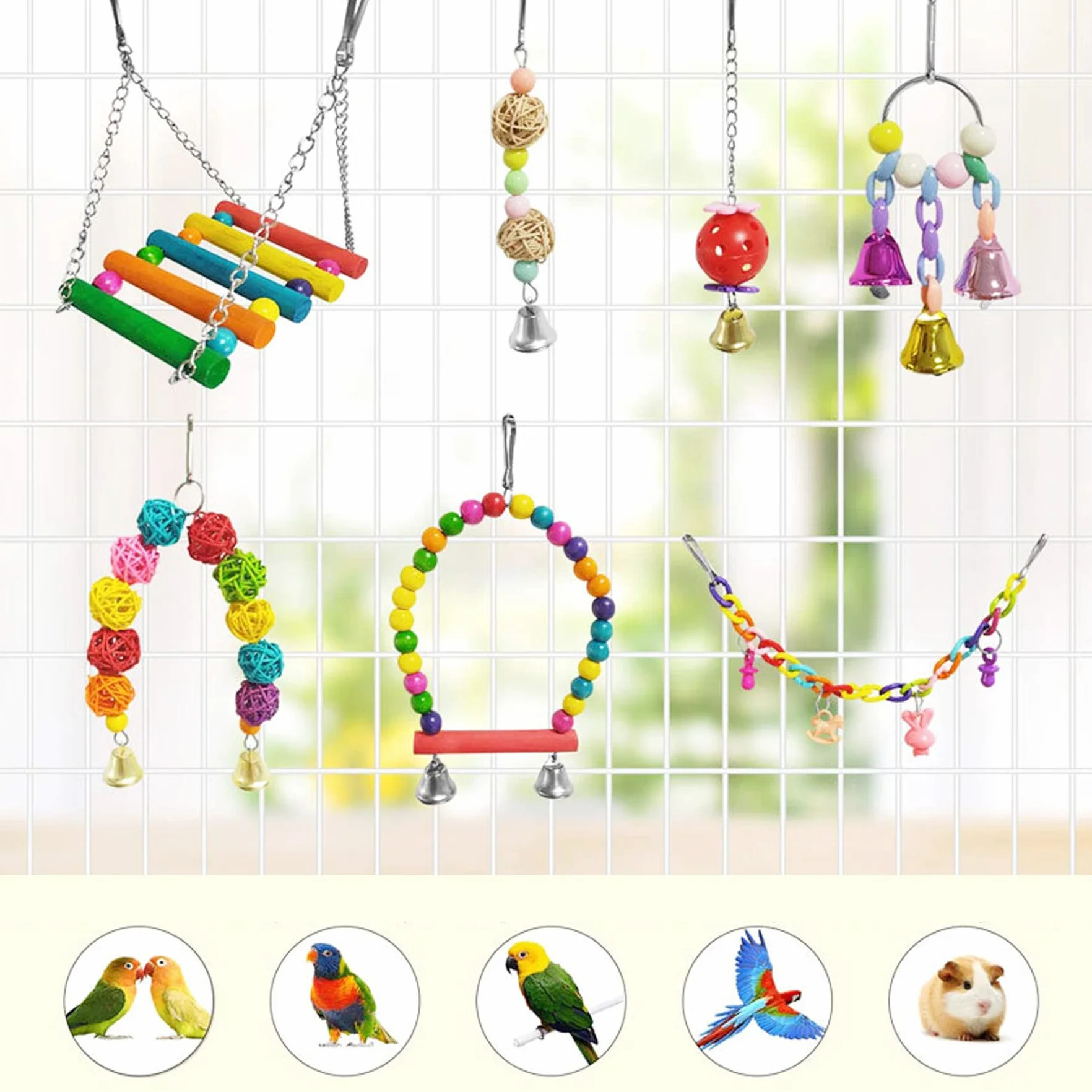 Allazone Giochi per Uccelli Pappagalli 17 Pezzi Giocattoli Gabbia Addestramento Pappagallo Cockatiel Love Birds Fringuelli