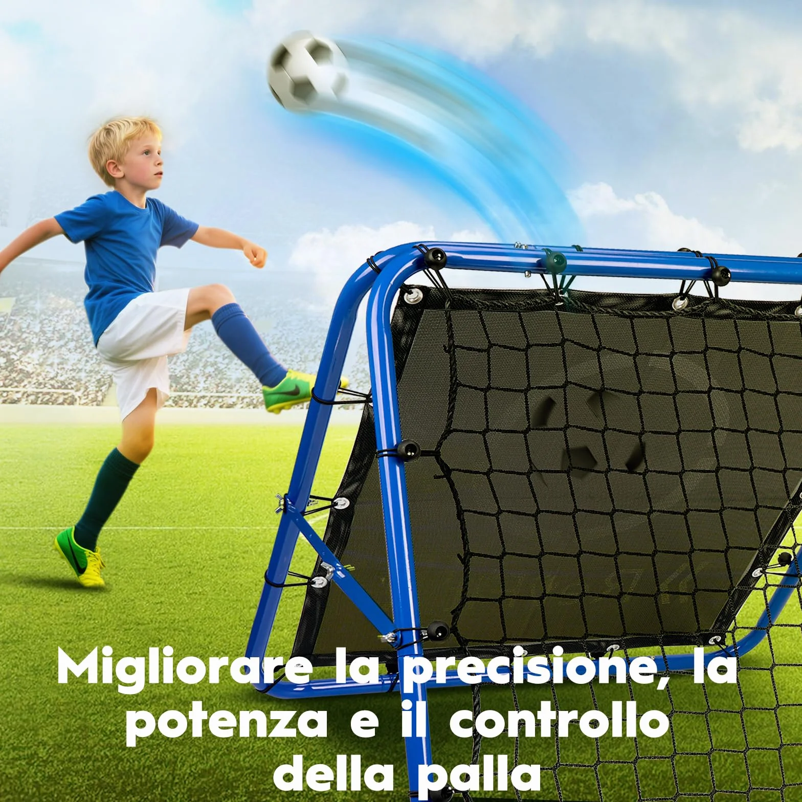 Rimbalzo Calcio - Rete Rebounder regolabile su entrambi i lati con obiettivo per calcio, baseball, tennis, rugby - Rete da allenamento con robusto telaio in acciaio - 80/100/120 cm