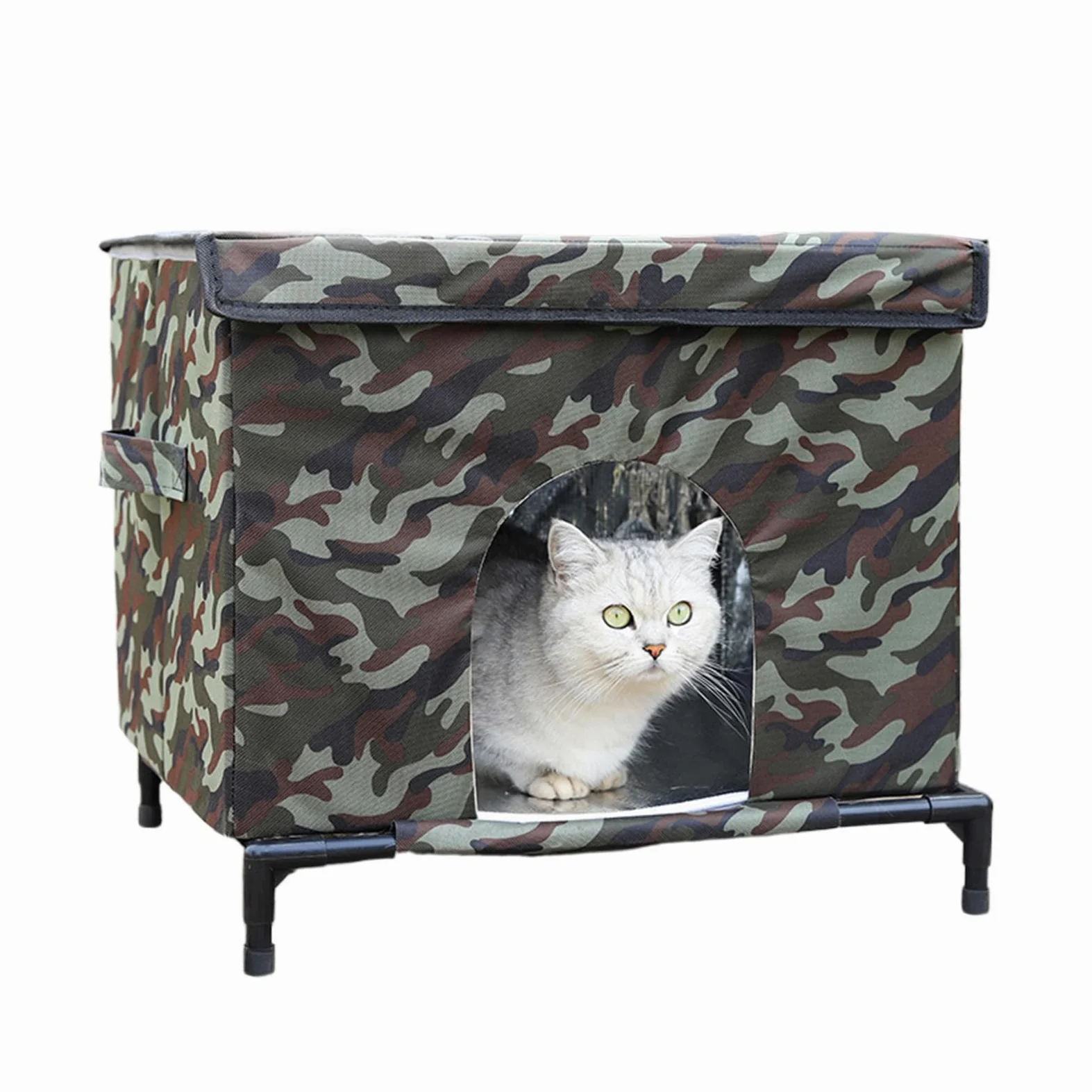 Case Per Gatti Da Esterno Tenda Isolata E Calda | Base Rialzata Casa per Gatti Esterna Resistente alle Intemperie con Finestra Trasparente per Cane Pollo Coniglio Inverno
