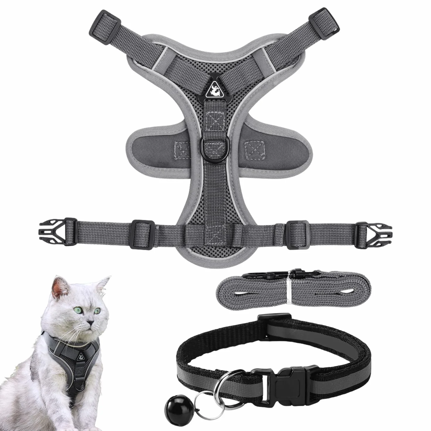 1 Pezzo di Pettorale per Animali Domestici con Guinzaglio, 1 Pezzo di Collare Riflettente per Animali Domestici, Collare per Gatti, Guinzaglio per Camminare All'Aperto.