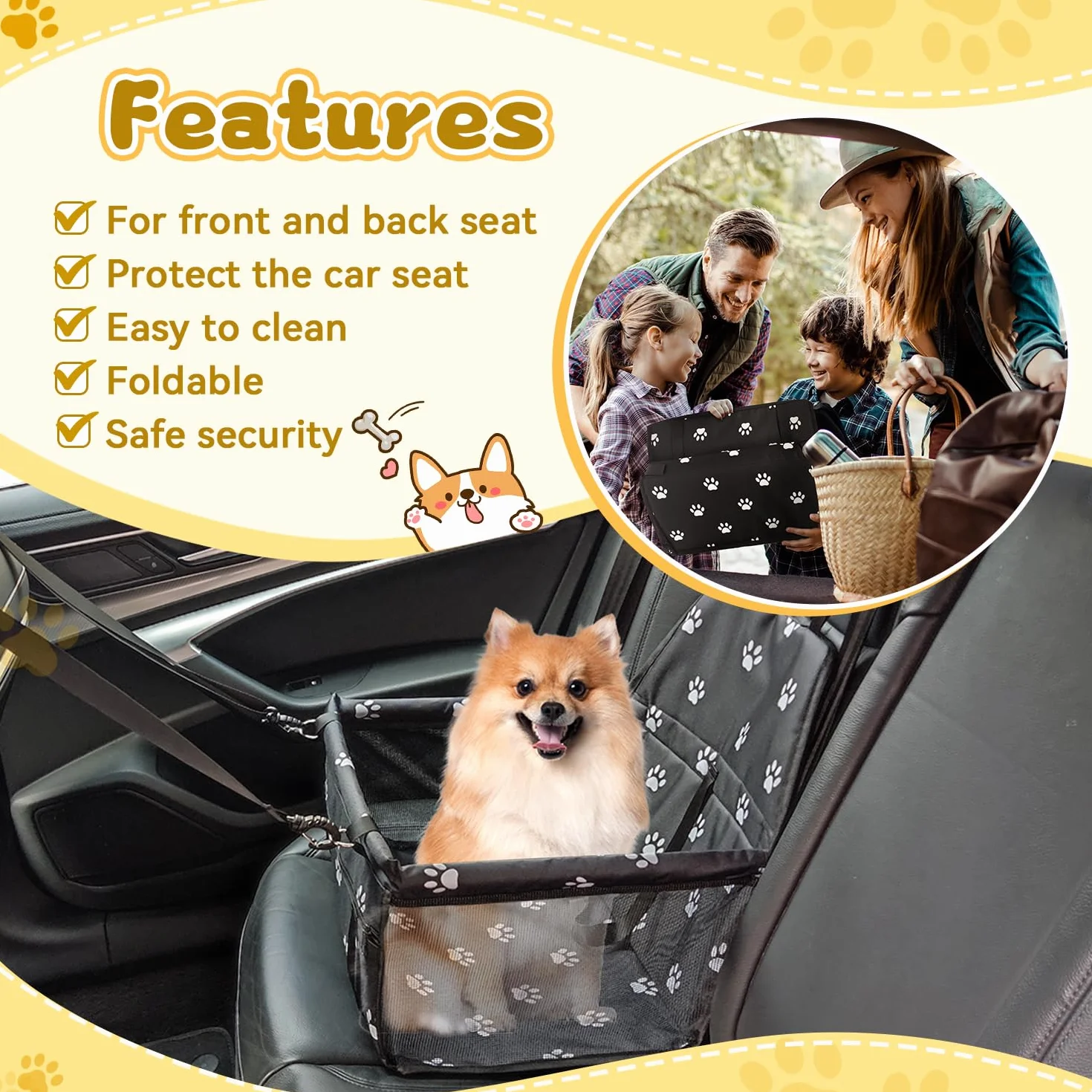 Flagest Seggiolino auto per cani Oxford traspirante lavabile pieghevole 40 x 32 x 24 cm