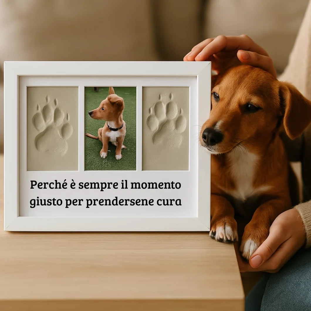Marco per impronte animali domestici cane gatto kit stampa argilla bianca scatola regalo passepartout colorati ricordo personalizzato