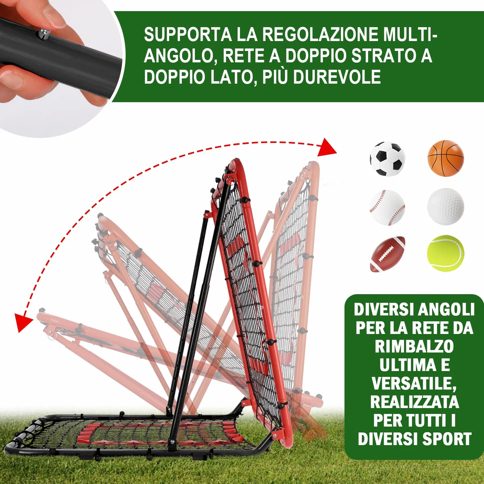 Rete Rimbalzo Calcio Pieghevole, 85 * 85 cm Rete da Rimbalzo per Pallavolo, Reti PE a Doppio Strato, Angolo Regolabile, Formazione Sulle Competenze per Calcio, Pallavolo e Pallacanestro