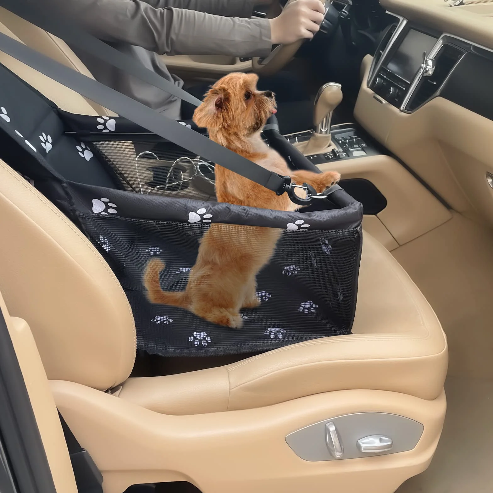 Gvolatee Seggiolino Auto per Cane, Seggiolino Auto per Cani con Cintura di Sicurezza Trasportino per Cani Pieghevolem con Tubo di Supporto 40×34×25cm